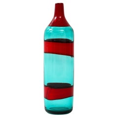 Retro Fulvio Bianconi for Venini Fasce Orizzontali Bottle Model 4315 Green Red Glass 