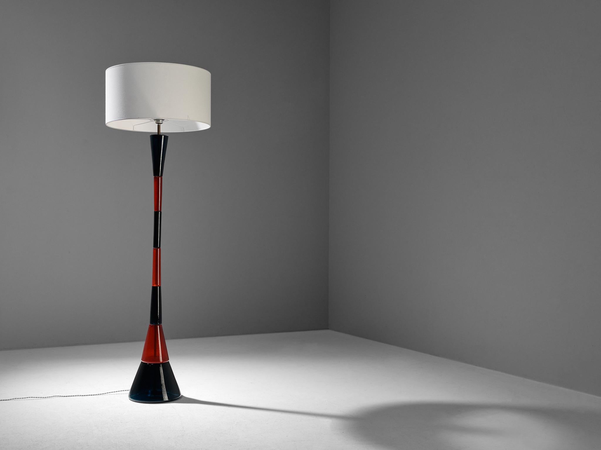 Lampada da terra Fulvio Bianconi per Venini in vetro rosso e blu scuro 2