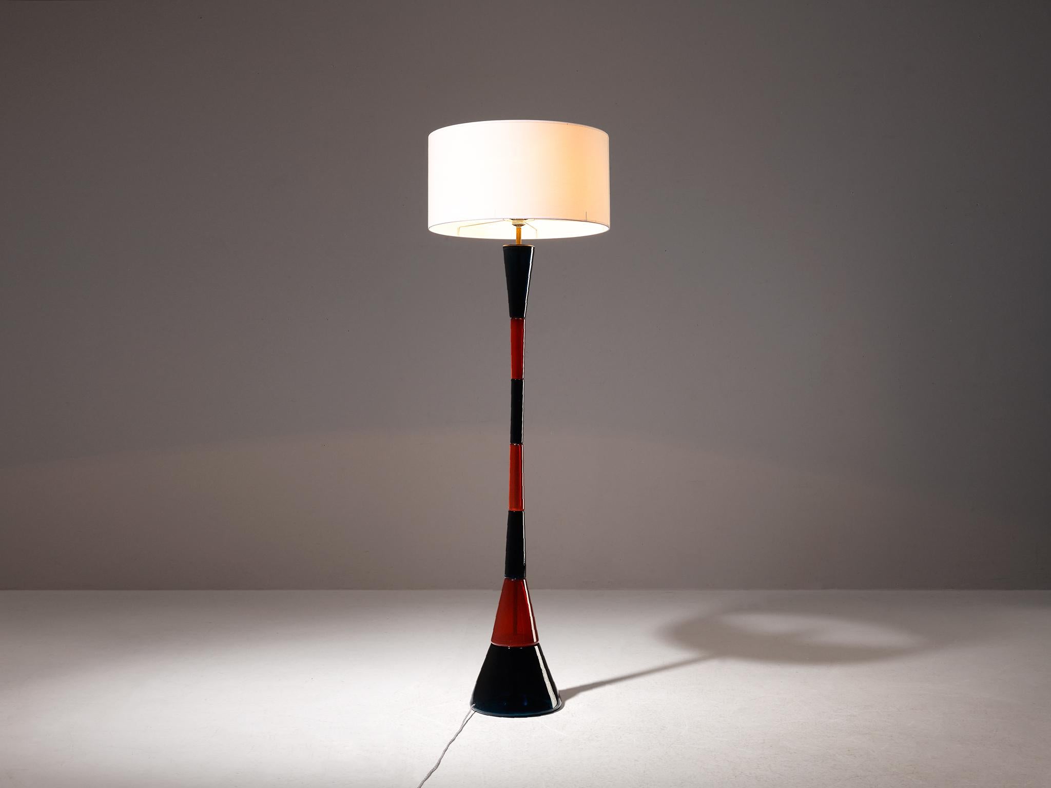 Mid-Century Modern Fulvio Bianconi for Venini Floor Lamp in Red and Dark Blue Glass 
