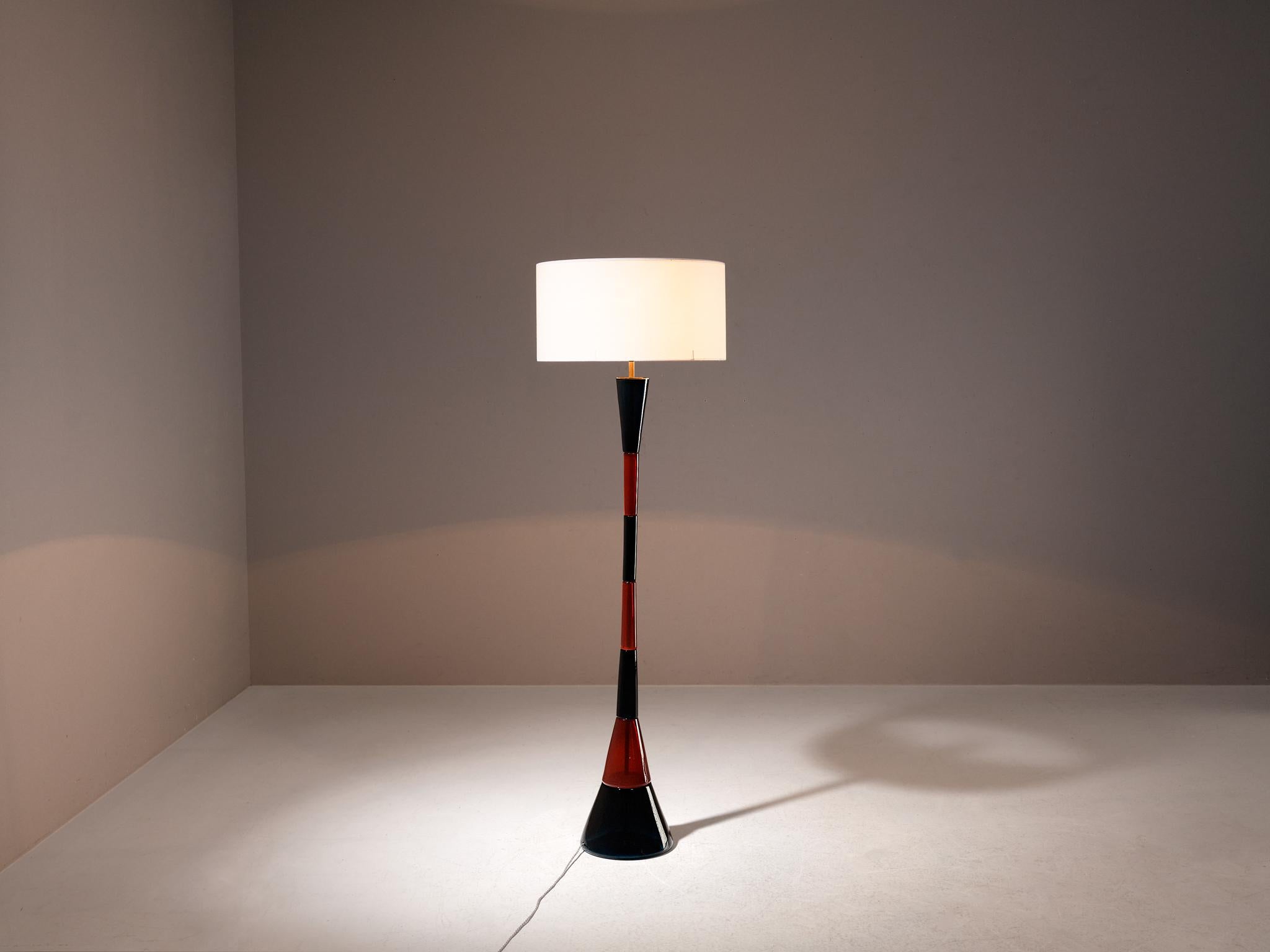 Italian Fulvio Bianconi for Venini Floor Lamp in Red and Dark Blue Glass 