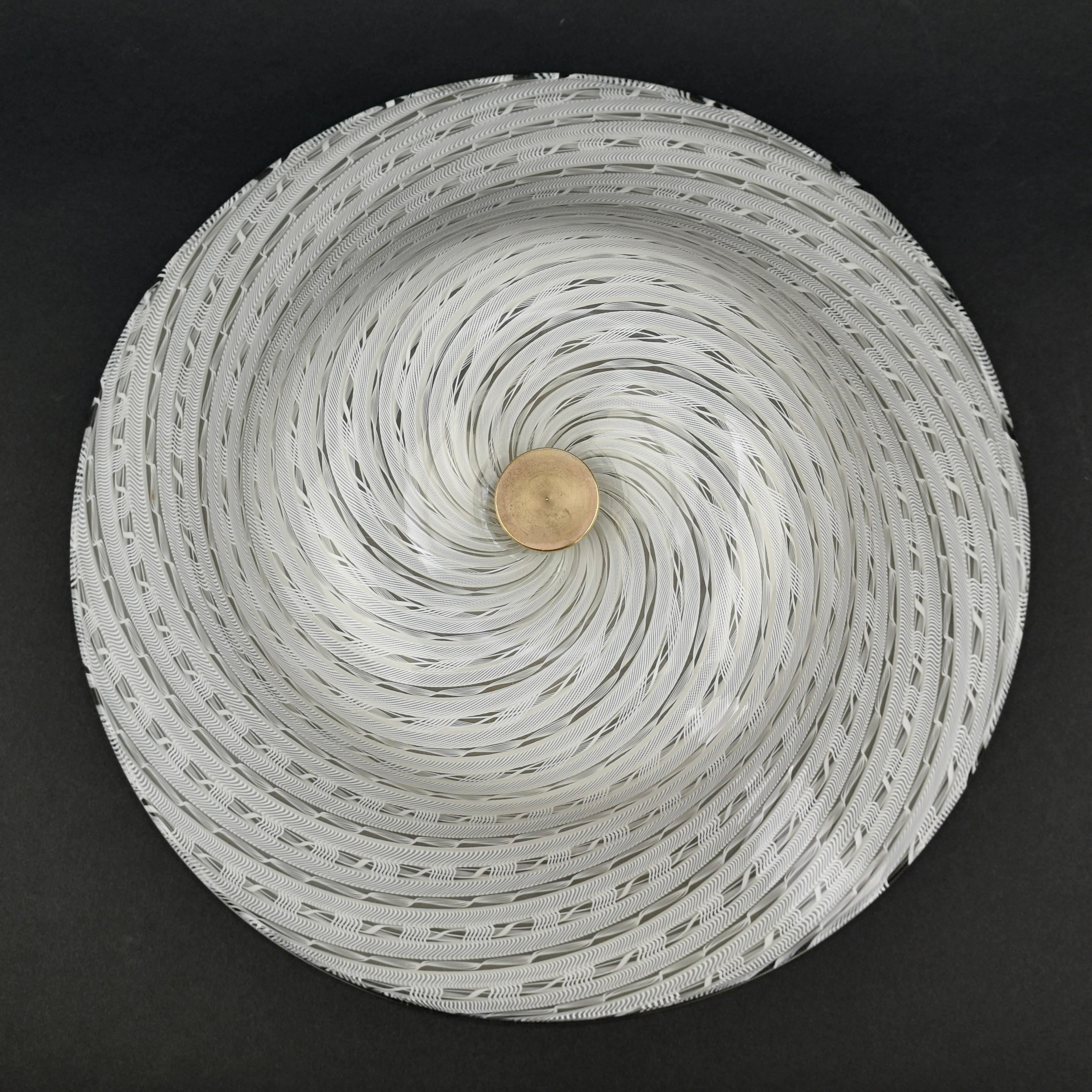 Fulvio Bianconi für Venini Murano Flush Mount Zanfirico, 1950er Jahre (Mitte des 20. Jahrhunderts) im Angebot