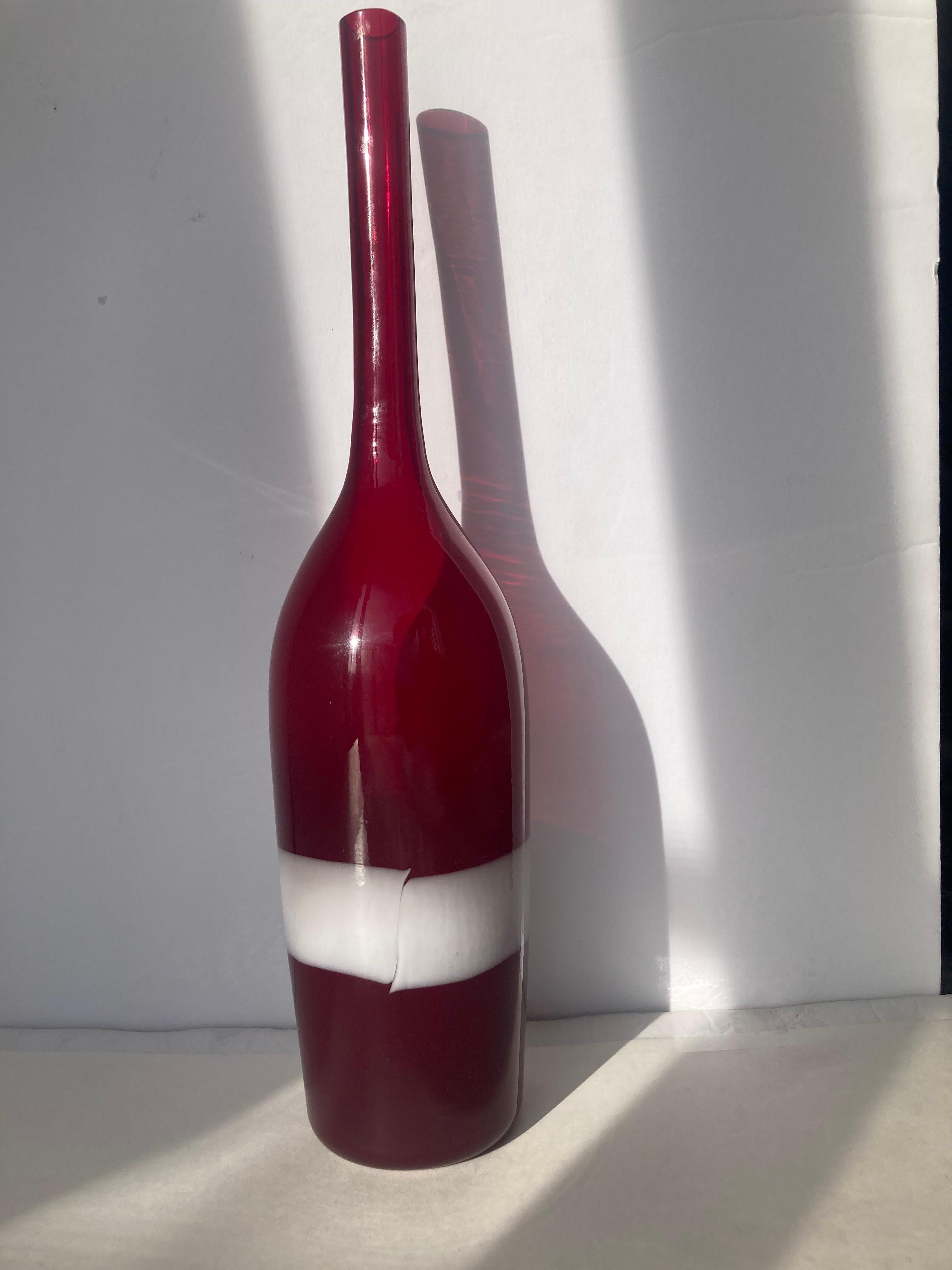 Hand-Crafted Fulvio Bianconi for Venini, Murano Glass Bottle / Decanter, Signed, Label For Sale