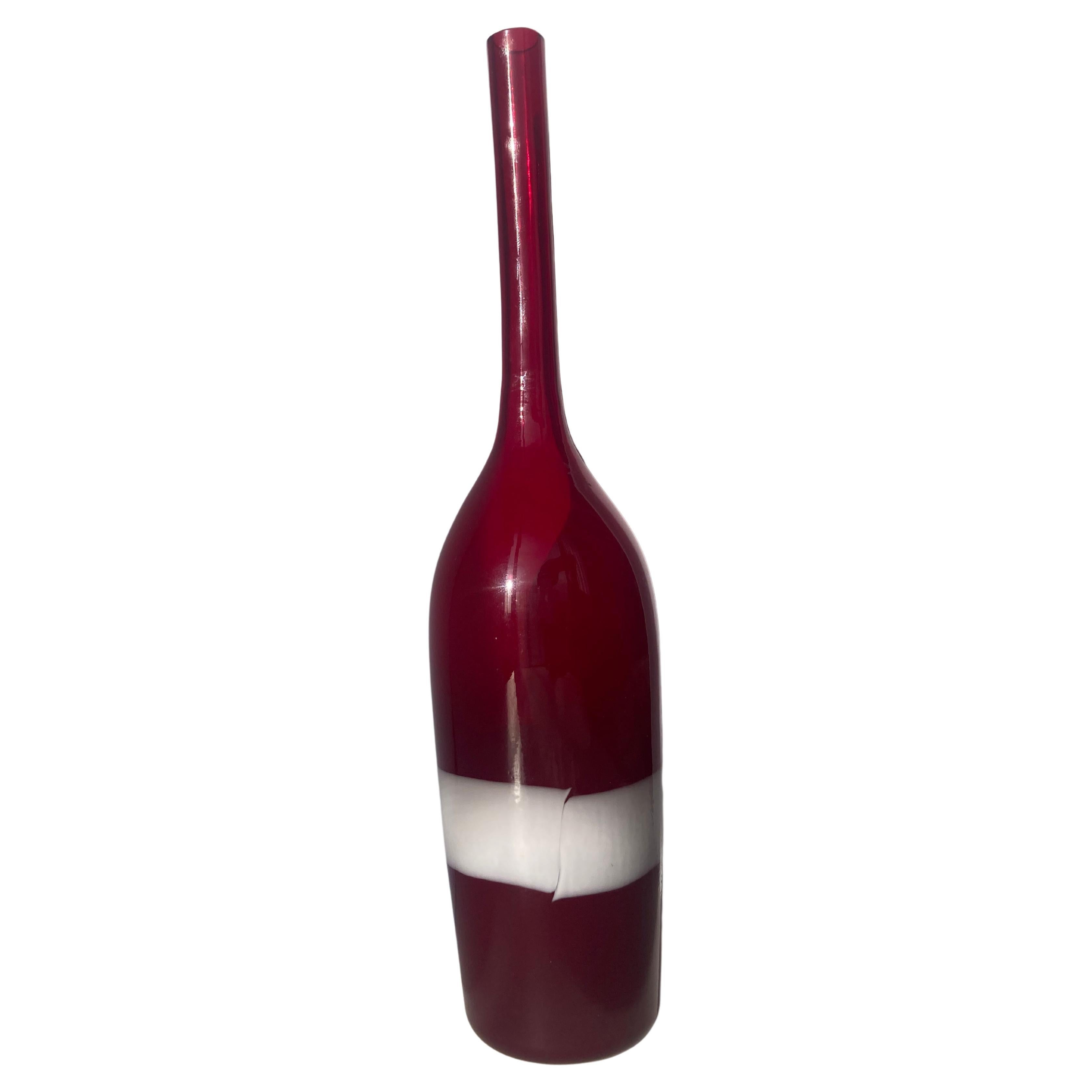 Fulvio Bianconi per Venini, bottiglia / decanter in vetro di Murano, firmata, etichetta in vendita