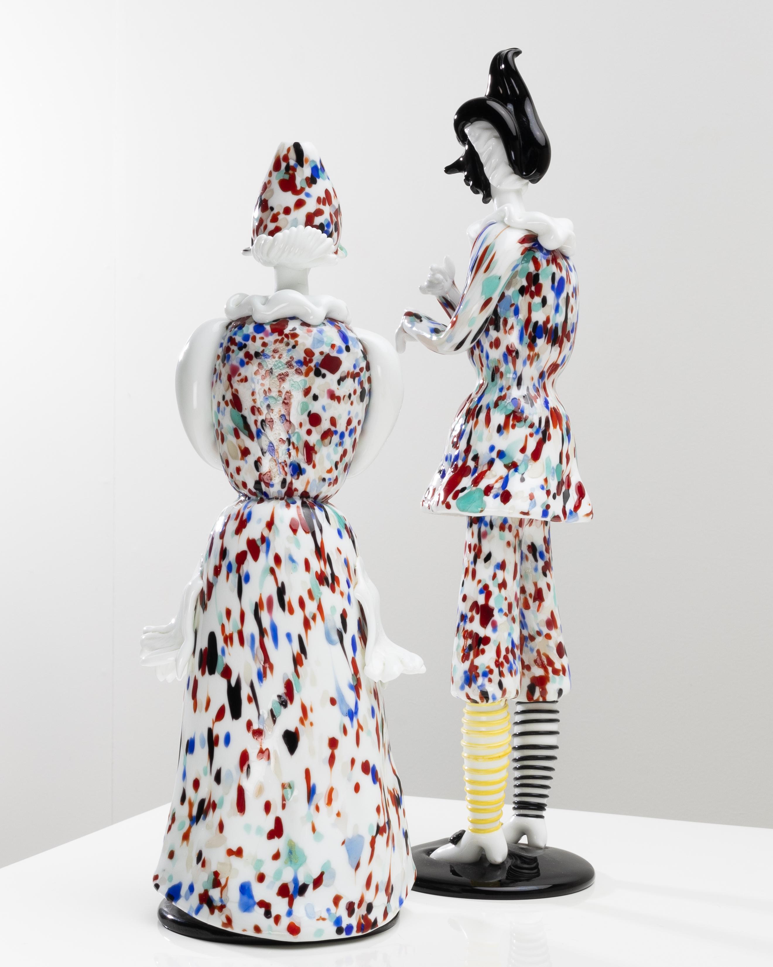 Pareja de figuritas Arlecchino y Arlecchina de Fulvio Bianconi, Venini Murano Moderno de mediados de siglo en venta