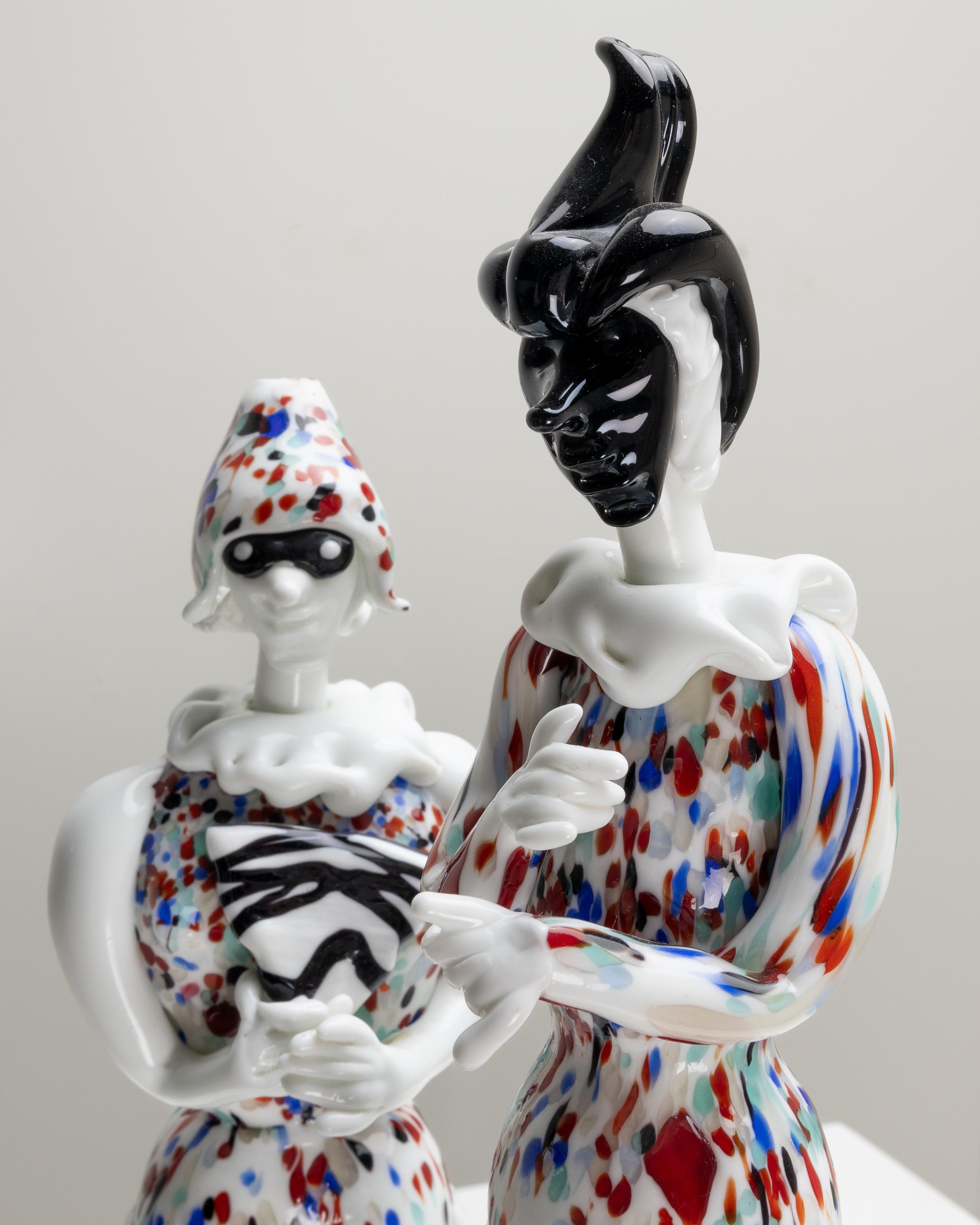 Pareja de figuritas Arlecchino y Arlecchina de Fulvio Bianconi, Venini Murano en Bueno estado para la venta en Uccle, BE