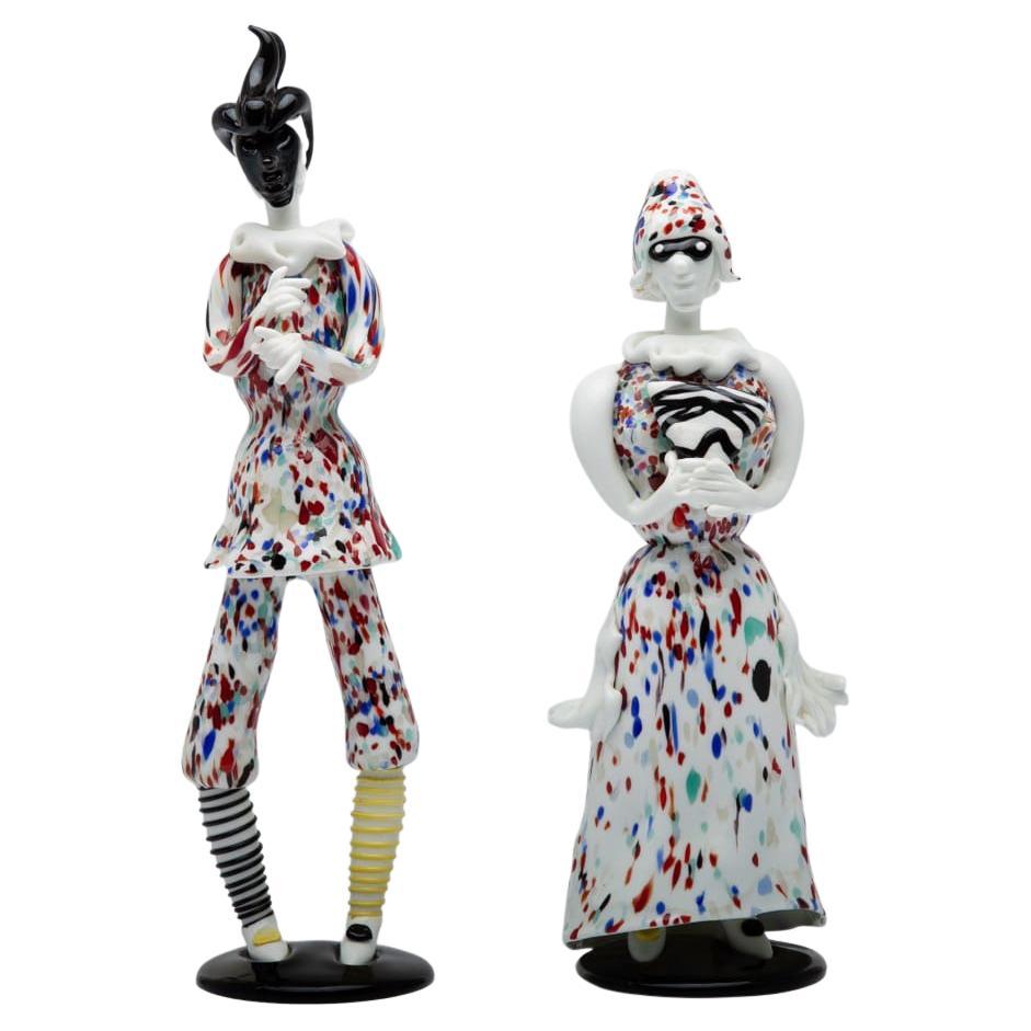 Fulvio Bianconi pour Venini - Paire de figurines Arlecchino et Arlecchina en verre de Murano