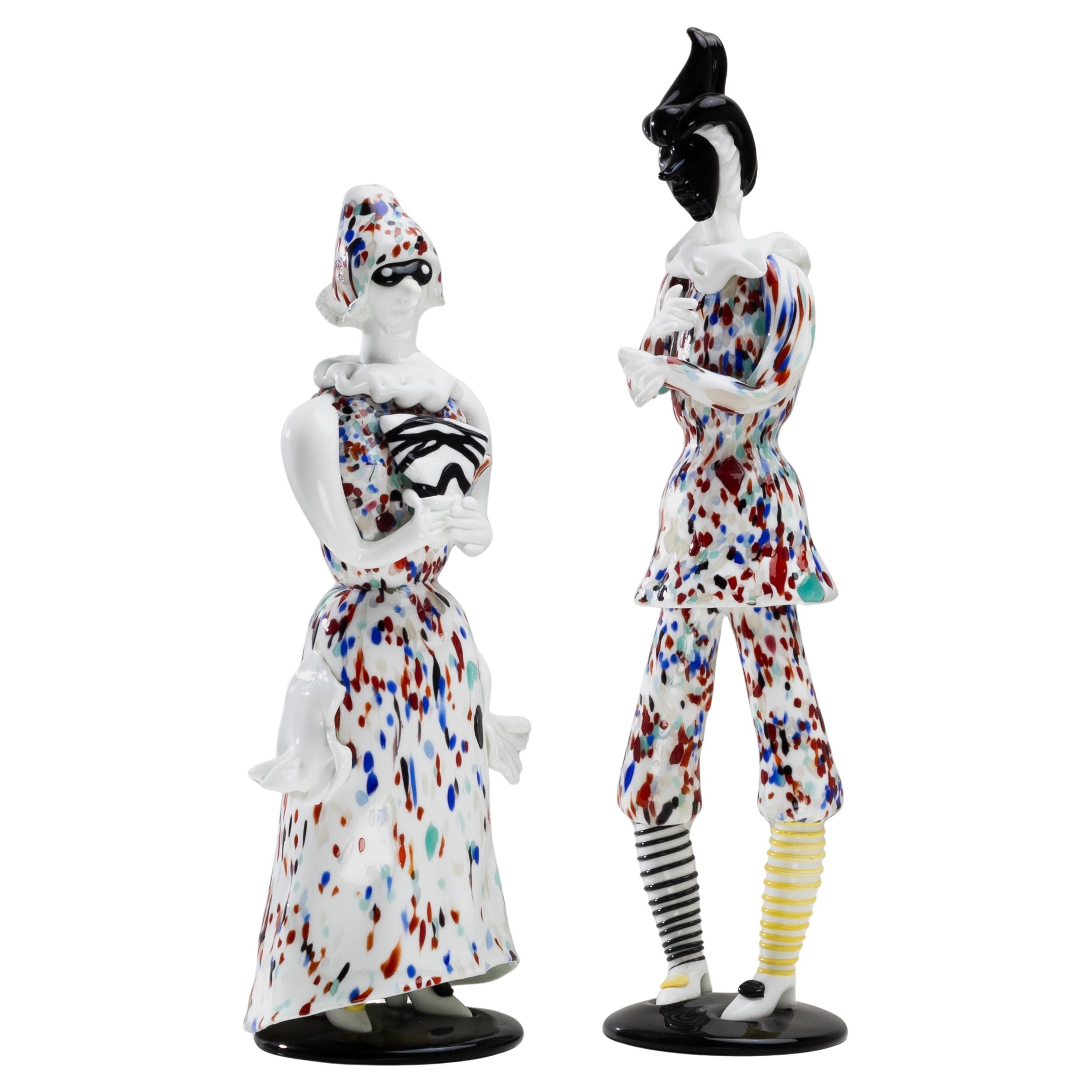 Pareja de figuritas Arlecchino y Arlecchina de Fulvio Bianconi, Venini Murano