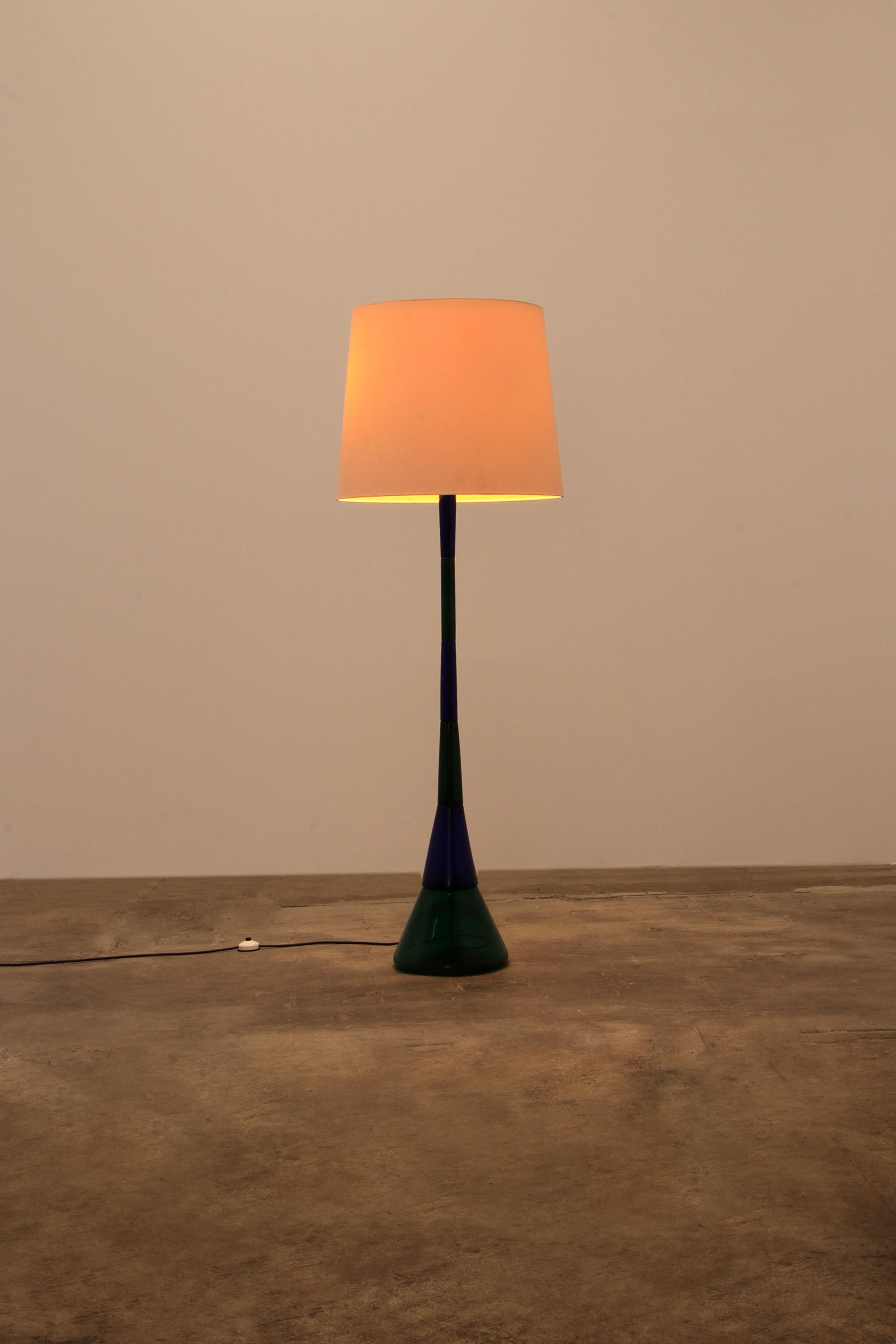 Mid-Century moderno Lampada da terra di Murano di Venini in vetro Blue Greene & Greene di Fulvio Bianconi, Italia 1950