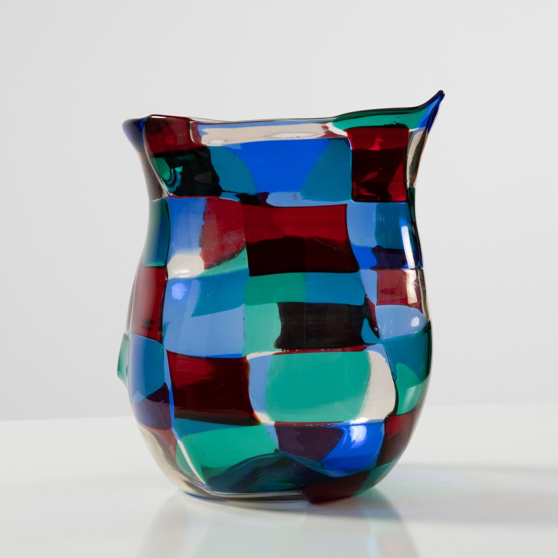 Mid-Century Modern Fulvio Bianconi, “Horned” Pezzato Vase in “Paris” Color Variation, Venini Murano