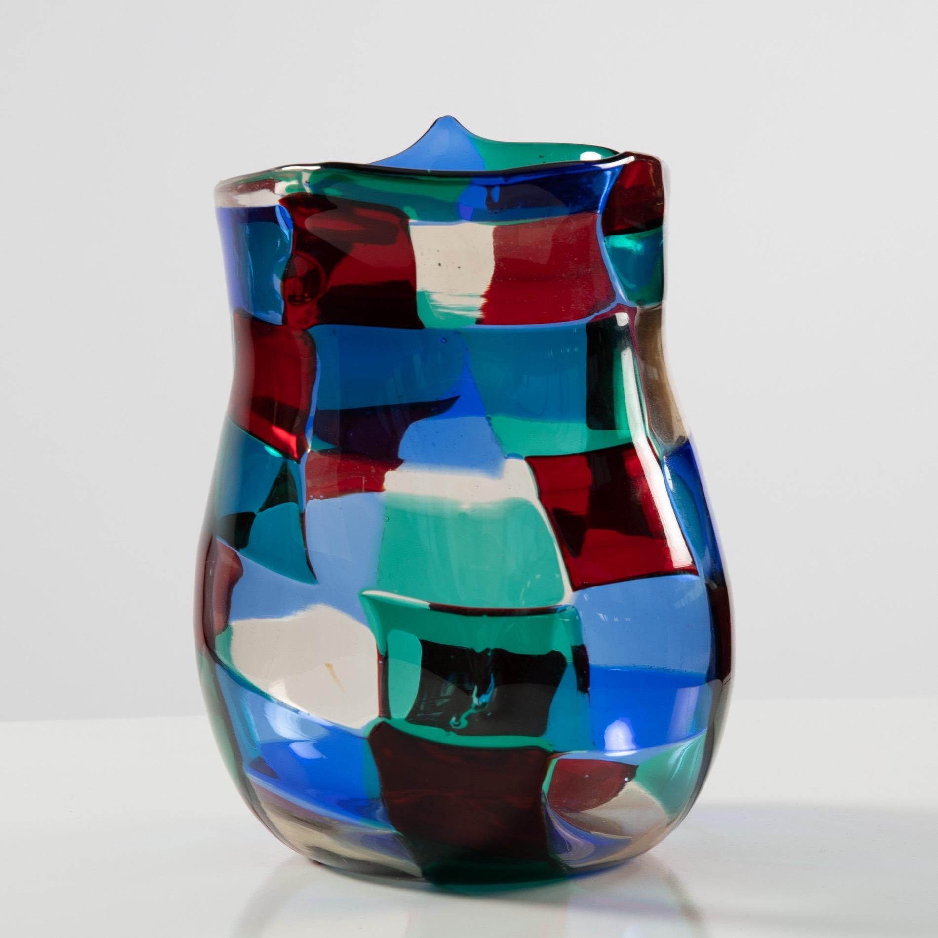 Italian Fulvio Bianconi, “Horned” Pezzato Vase in “Paris” Color Variation, Venini Murano