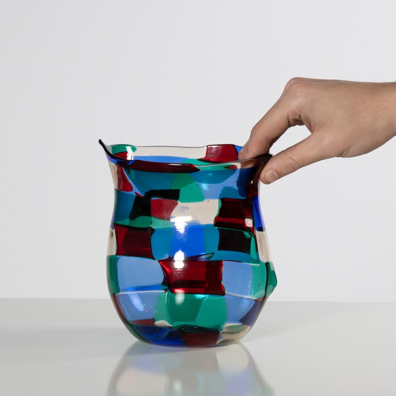 Blown Glass Fulvio Bianconi, “Horned” Pezzato Vase in “Paris” Color Variation, Venini Murano