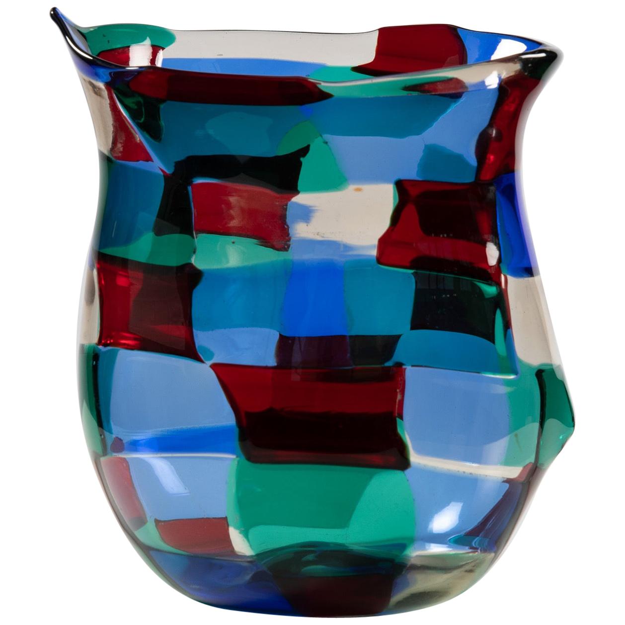 Fulvio Bianconi, “Horned” Pezzato Vase in “Paris” Color Variation, Venini Murano