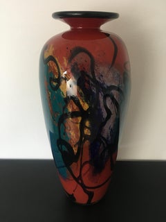 Fulvio Bianconi Large Art Glass Vase, Abstract Decor, Italy, 1970s