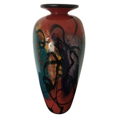 Fulvio Bianconi Large Art Glass Vase, Abstract Decor, Italy, 1970s