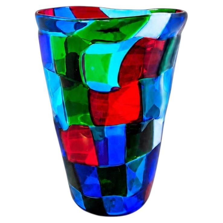 Fulvio Bianconi Murano Pezzato Glass Vase, Signed "Campione"