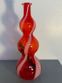 Vase en verre « Spiral » rouge et rose de Fulvio Bianconi Murano, avec certificat
