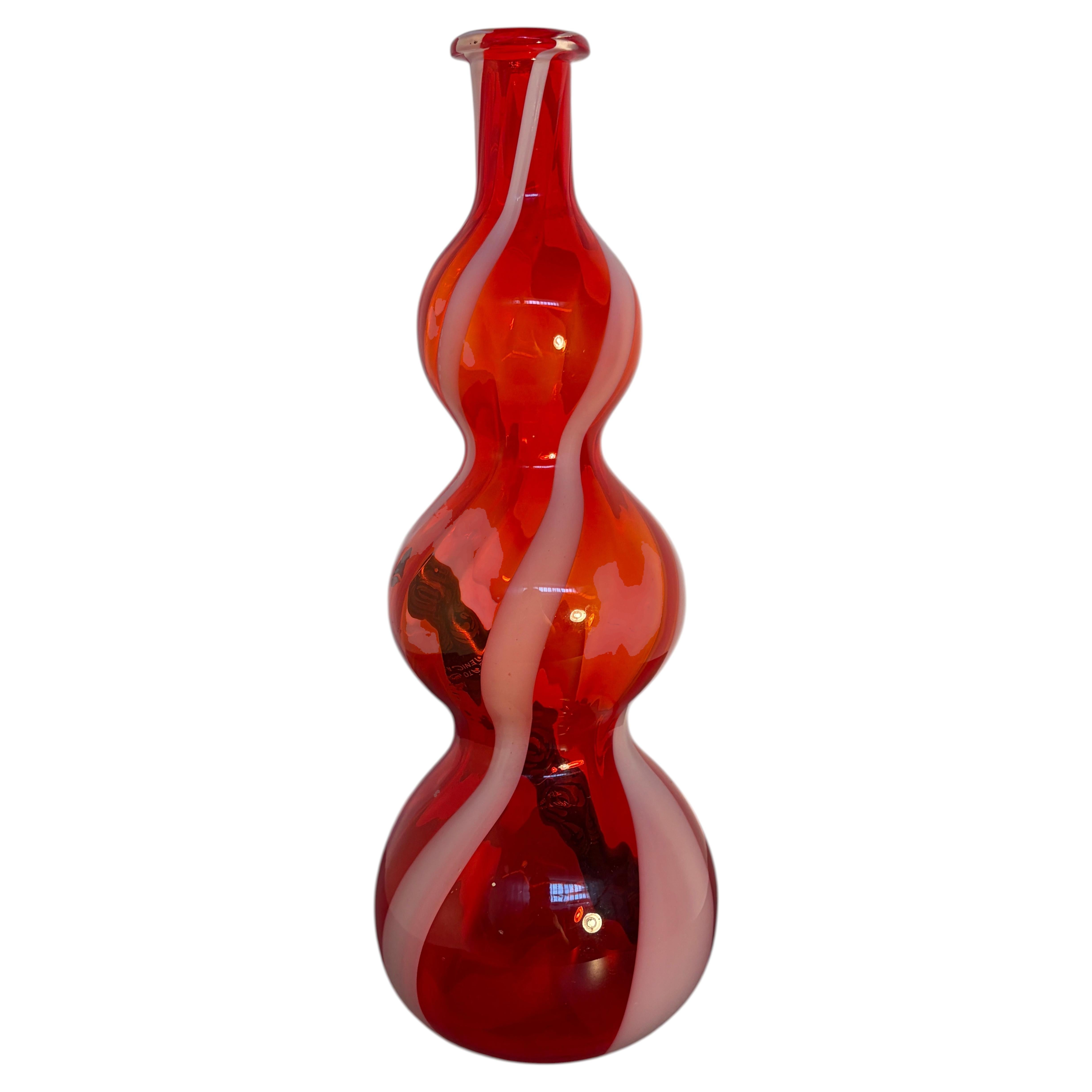 Fulvio Bianconi Murano Red and Pink Spiral Glass Vase with Certificate For Sale