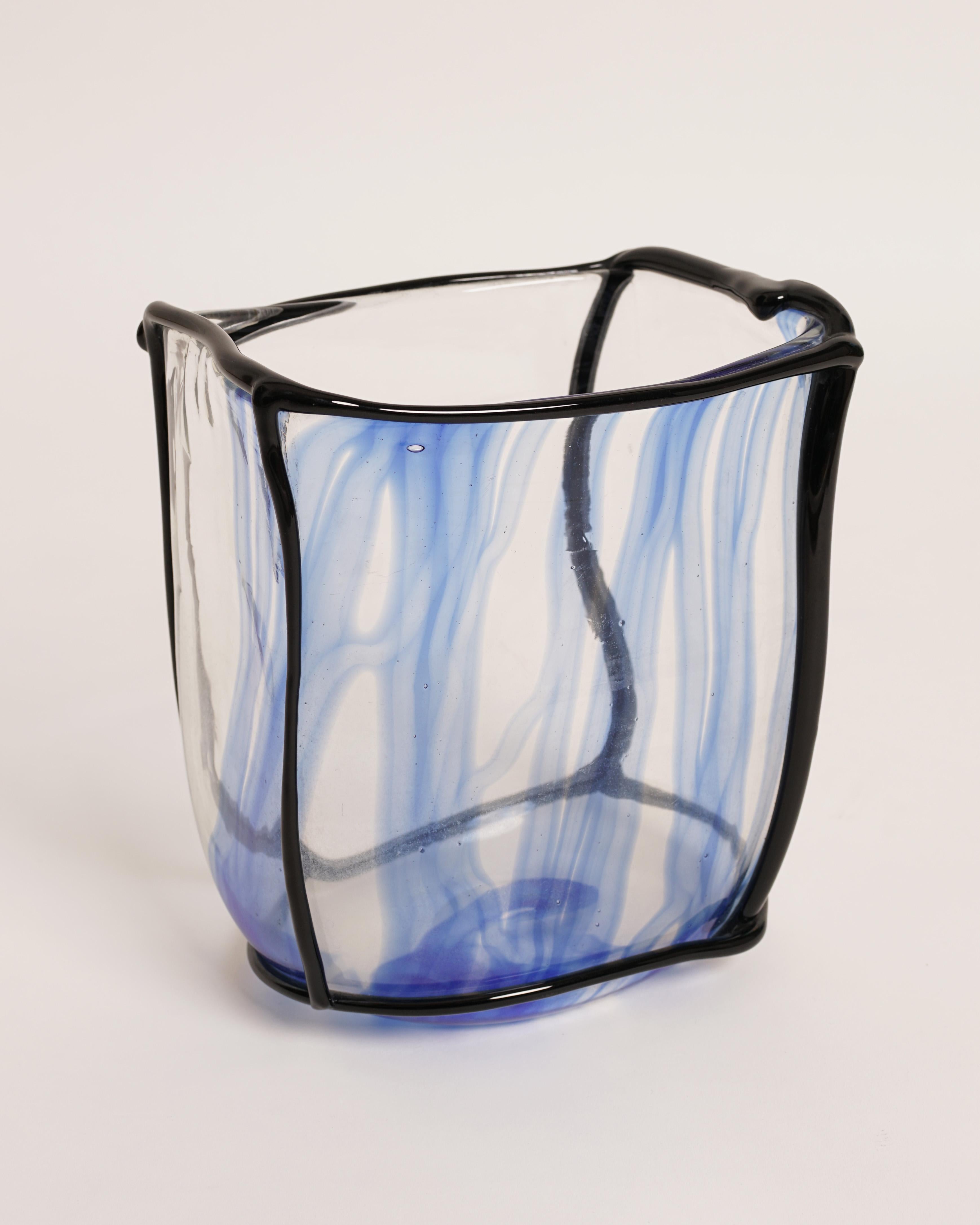 Fulvio Bianconi
 'Epipedos' Vase, c. 1989
Execution: Venini, blown glass, blue.
Signed: Venini murano, Artist Proof
Measures: H : 17.5 cm (6.7