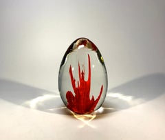 Fulvio Bianconi Signed Venini, Italia, Coral Red Glass Egg Paperweight, 1960s