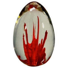 Fulvio Bianconi Signed Venini, Italia, Coral Red Glass Egg Paperweight, 1960s