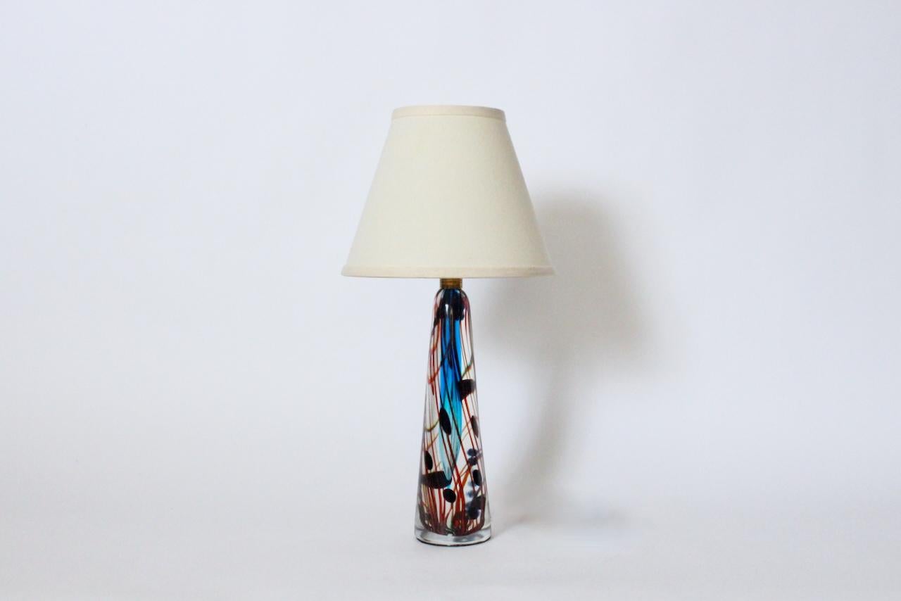 Fulvio Bianconi Style Murano Glass Table Lamp with Blue & Burgundy Ribbons For Sale 9