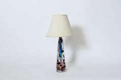 Fulvio Bianconi Style Murano Glass Table Lamp with Blue & Burgundy Ribbons
