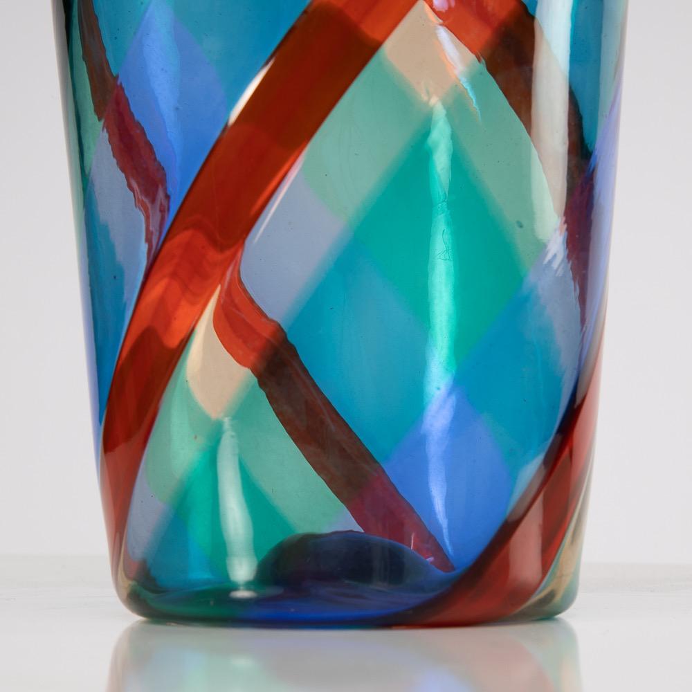 Blown Glass Fulvio Bianconi Twisted Canes Vase for Venini Murano Italia