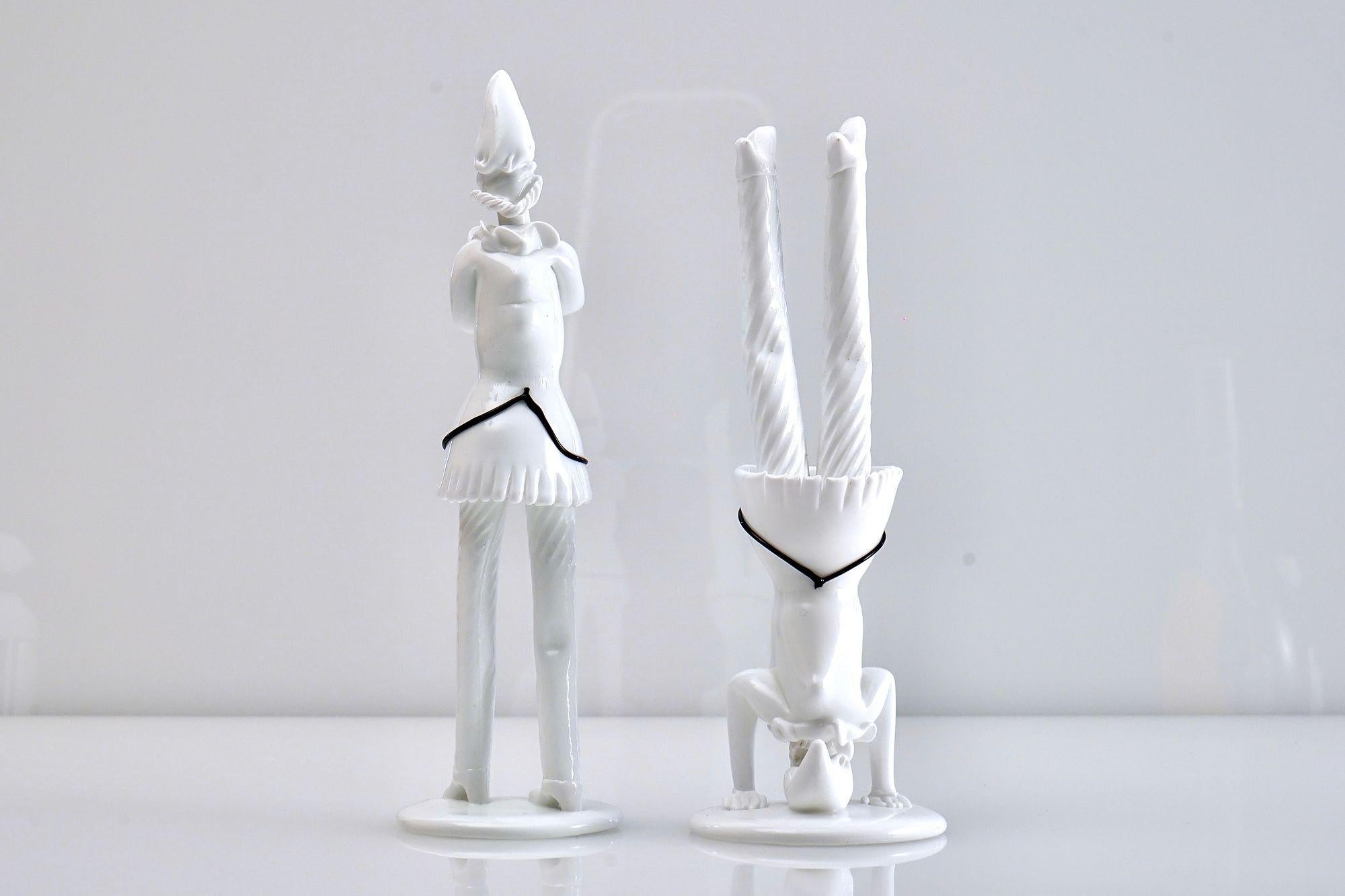 Murano Glass Fulvio Bianconi, Two Tiepoleschi Figurines, Pulcinella For Sale