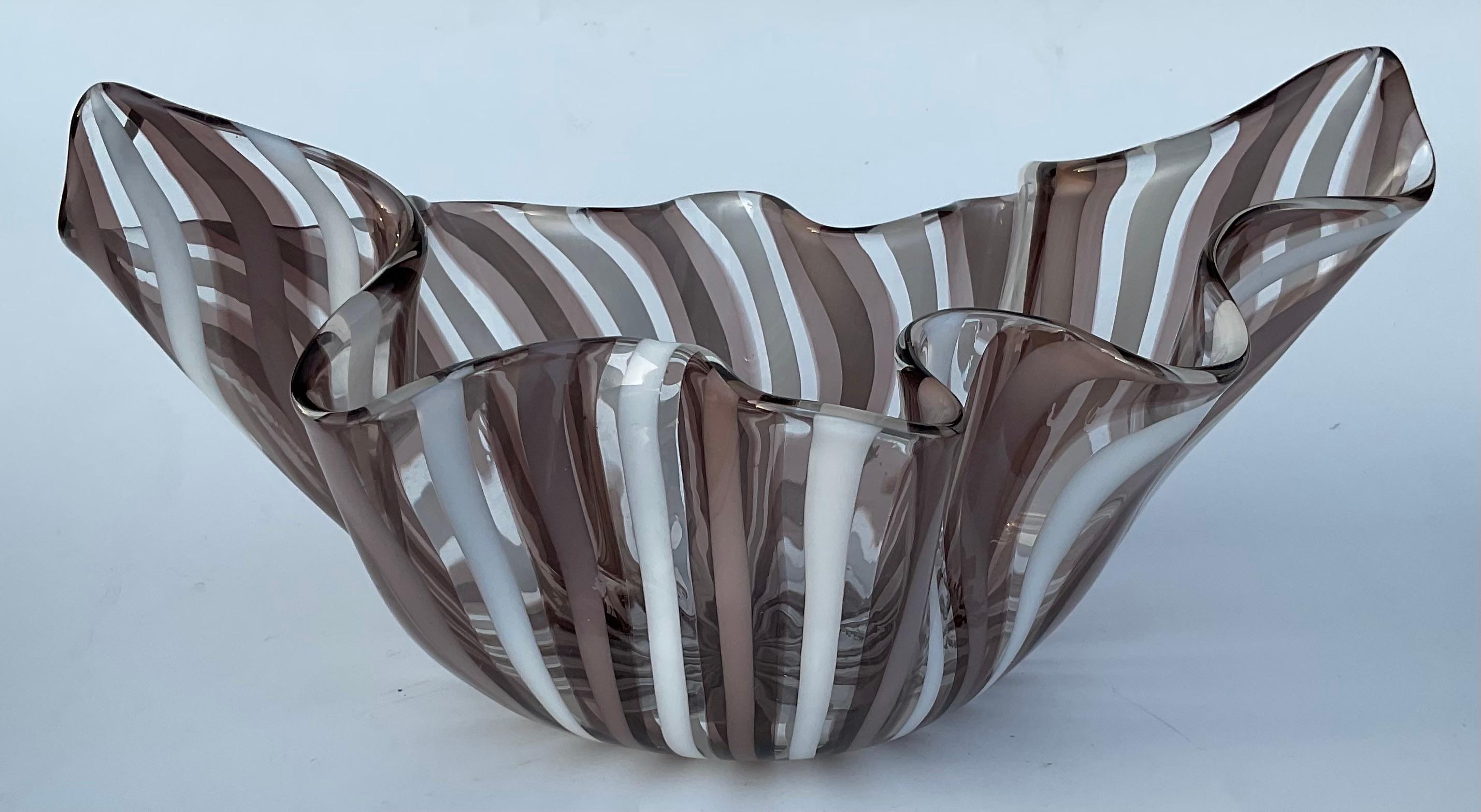 Fulvio Bianconi Venini 1950’s LARGE Striped Murano Handkerchief vase Signed  In Good Condition For Sale In Ann Arbor, MI