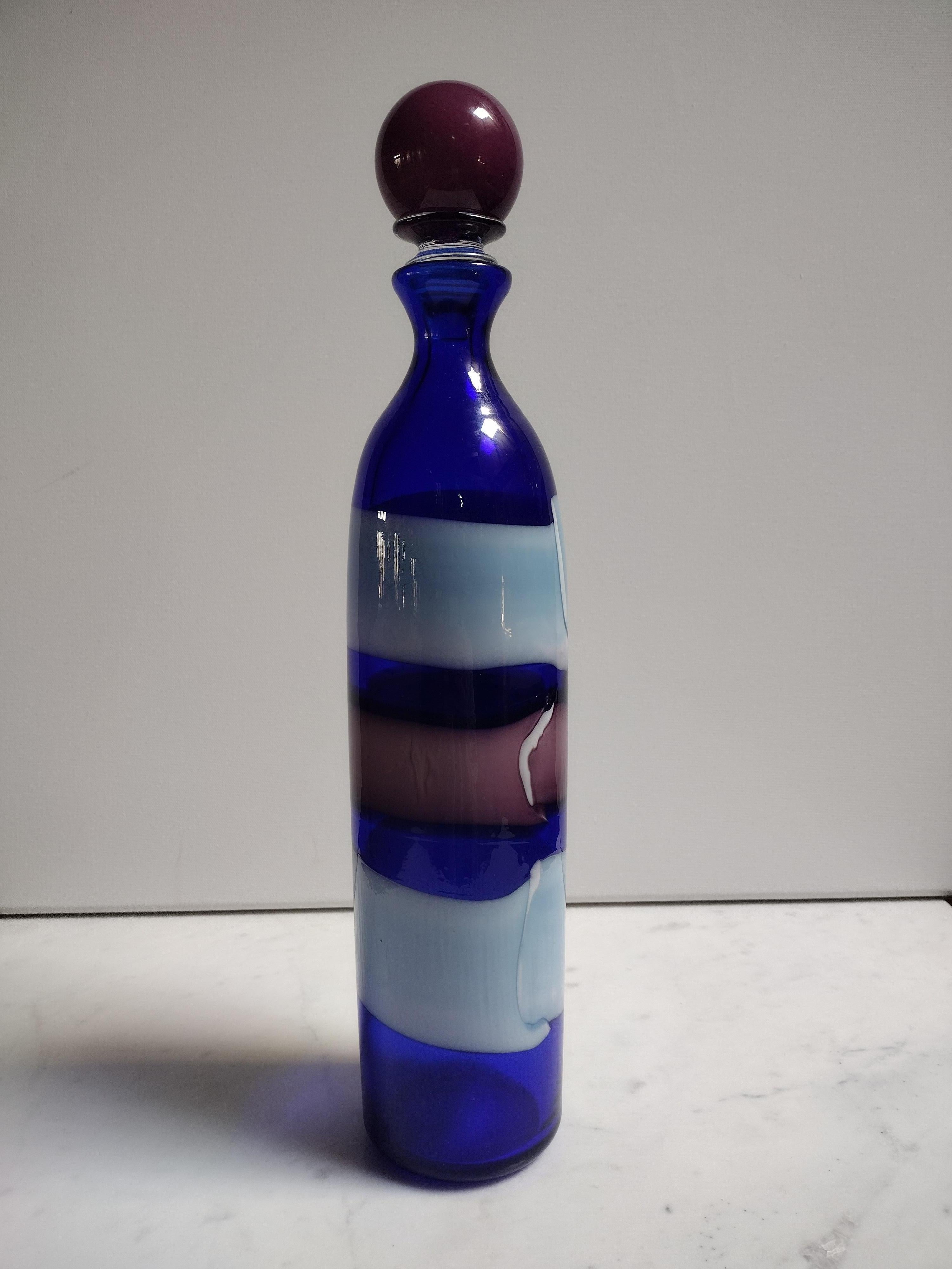 Fait main Fulvio Bianconi Venini A Fasce Orizzontali vase avec bouchon modèle 4581 en vente