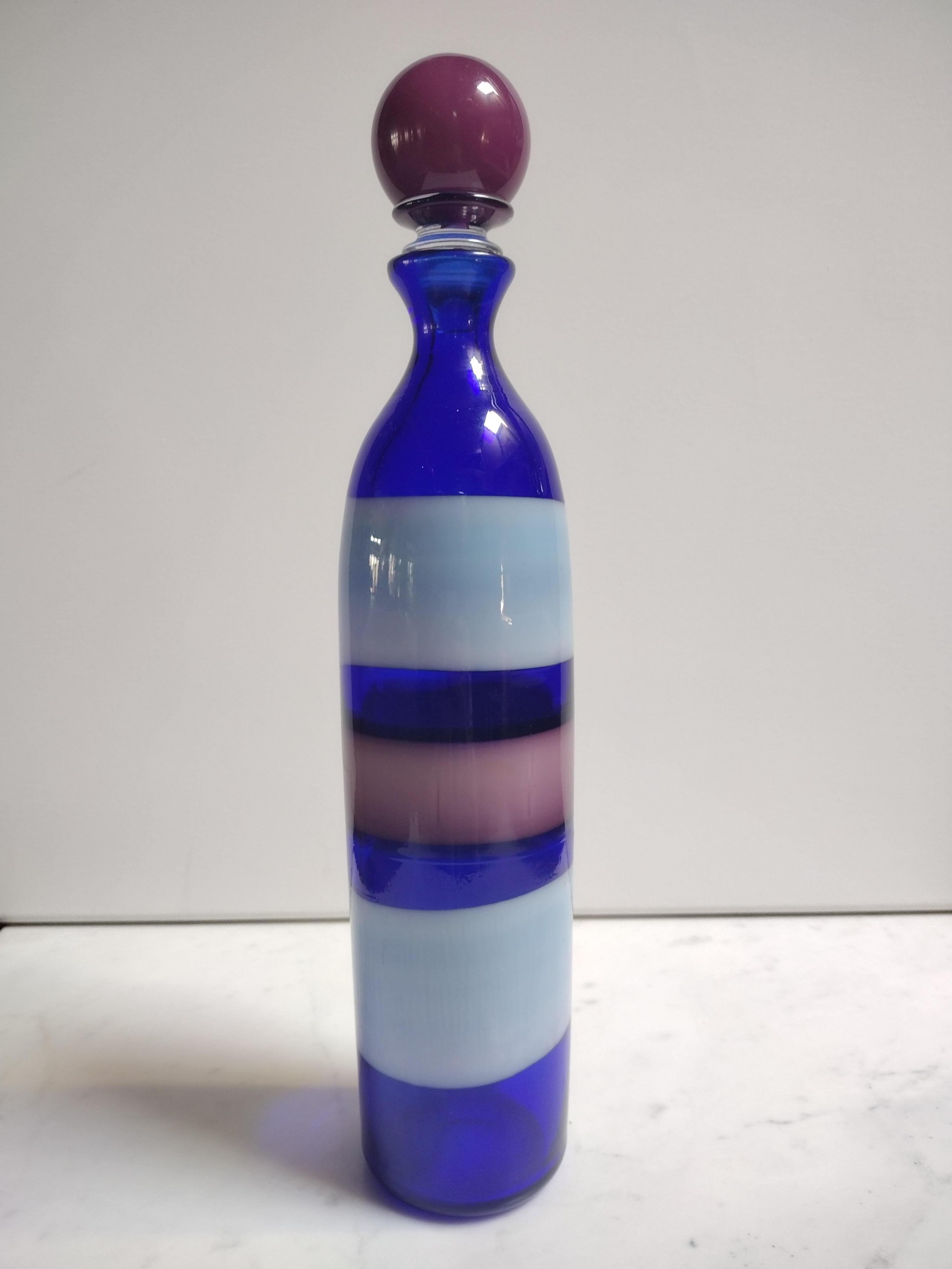 Verre Fulvio Bianconi Venini A Fasce Orizzontali vase avec bouchon modèle 4581 en vente