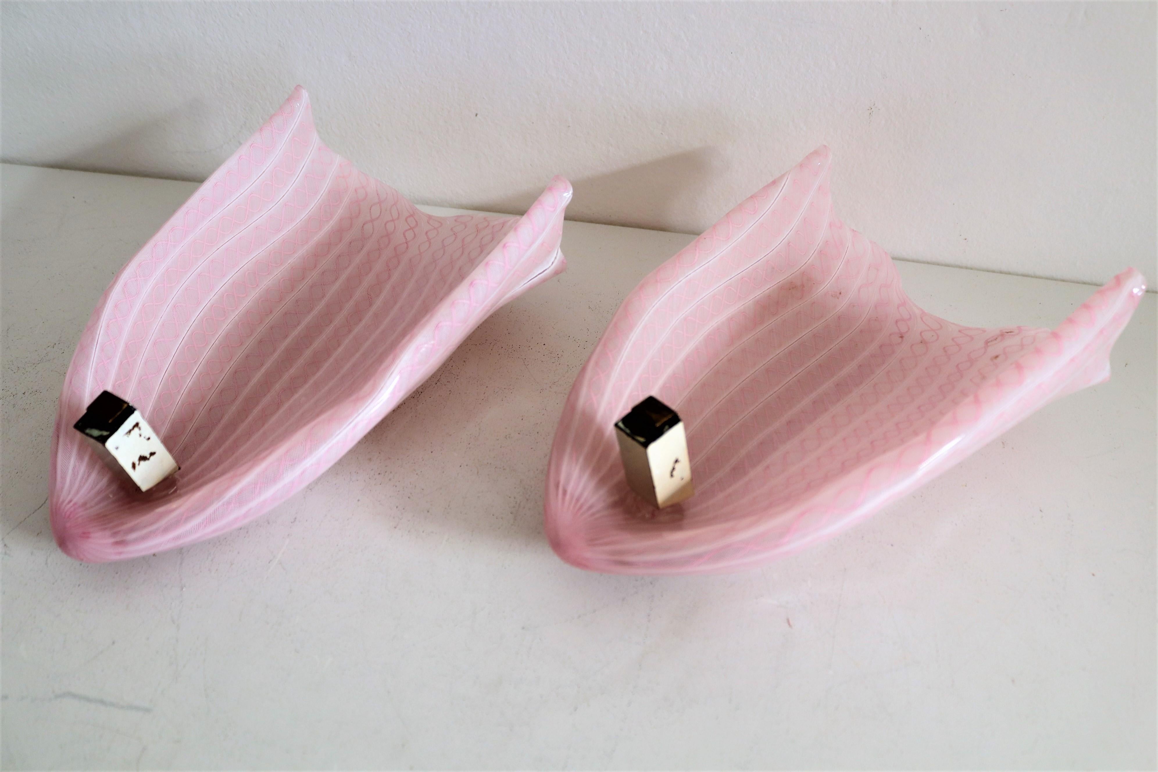 Fulvio Bianconi Venini Italian Midcentury Wall Sconces in Pink Murano Glass For Sale 9