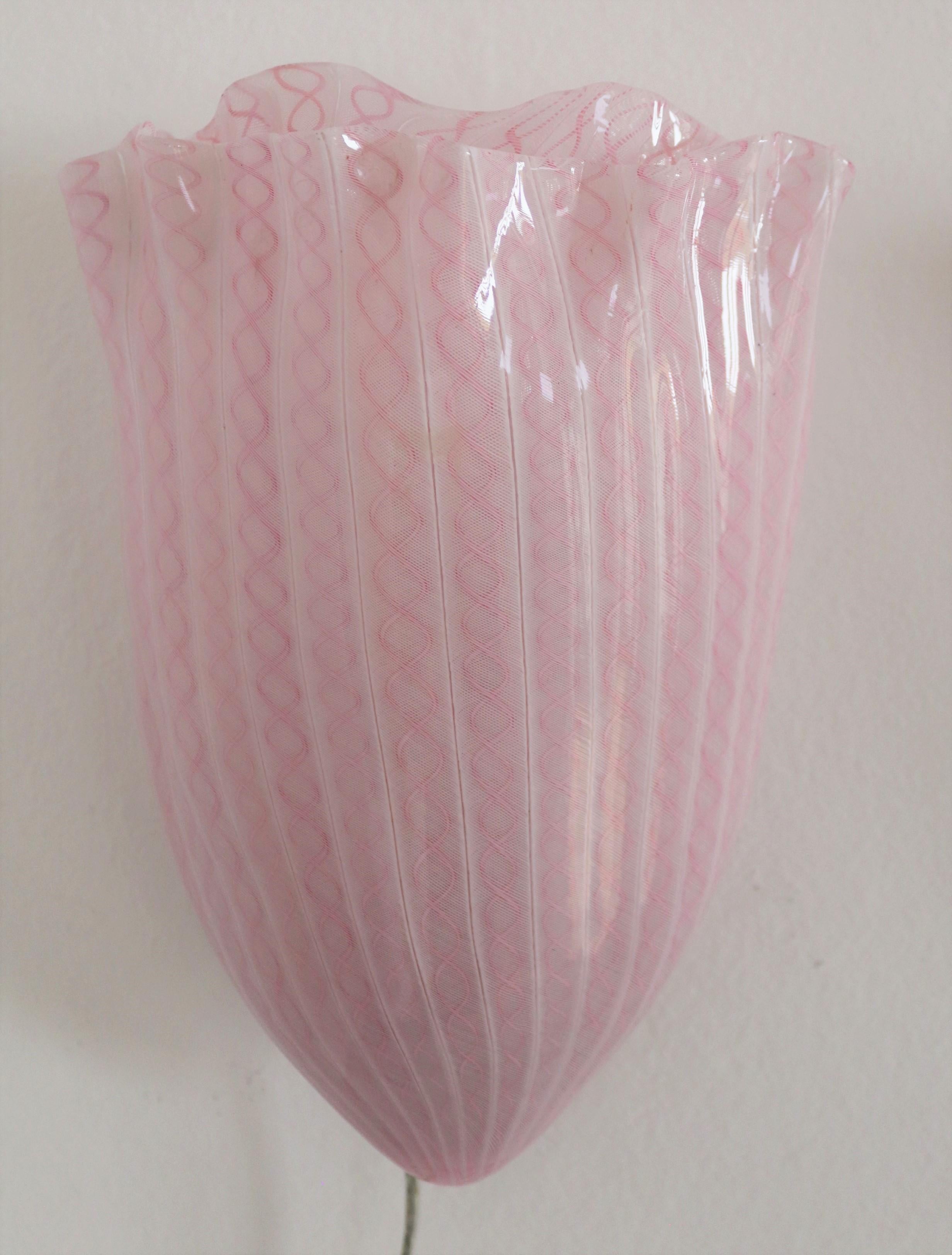 Fulvio Bianconi Venini Italian Midcentury Wall Sconces in Pink Murano Glass For Sale 11