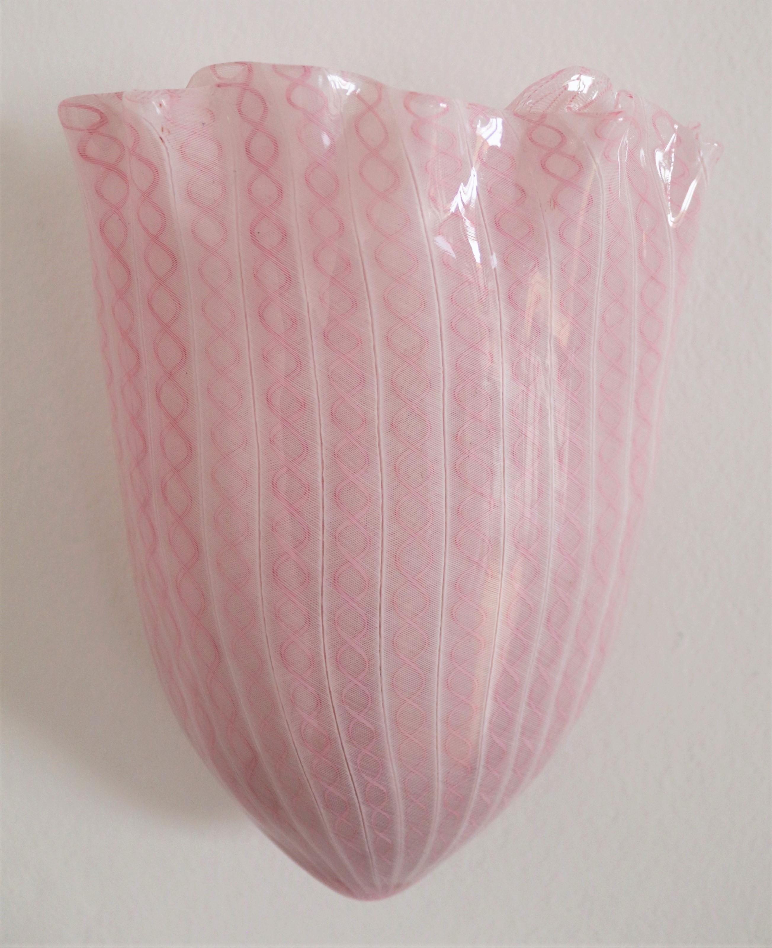 Mid-Century Modern Fulvio Bianconi Venini Italian Midcentury Wall Sconces in Pink Murano Glass For Sale
