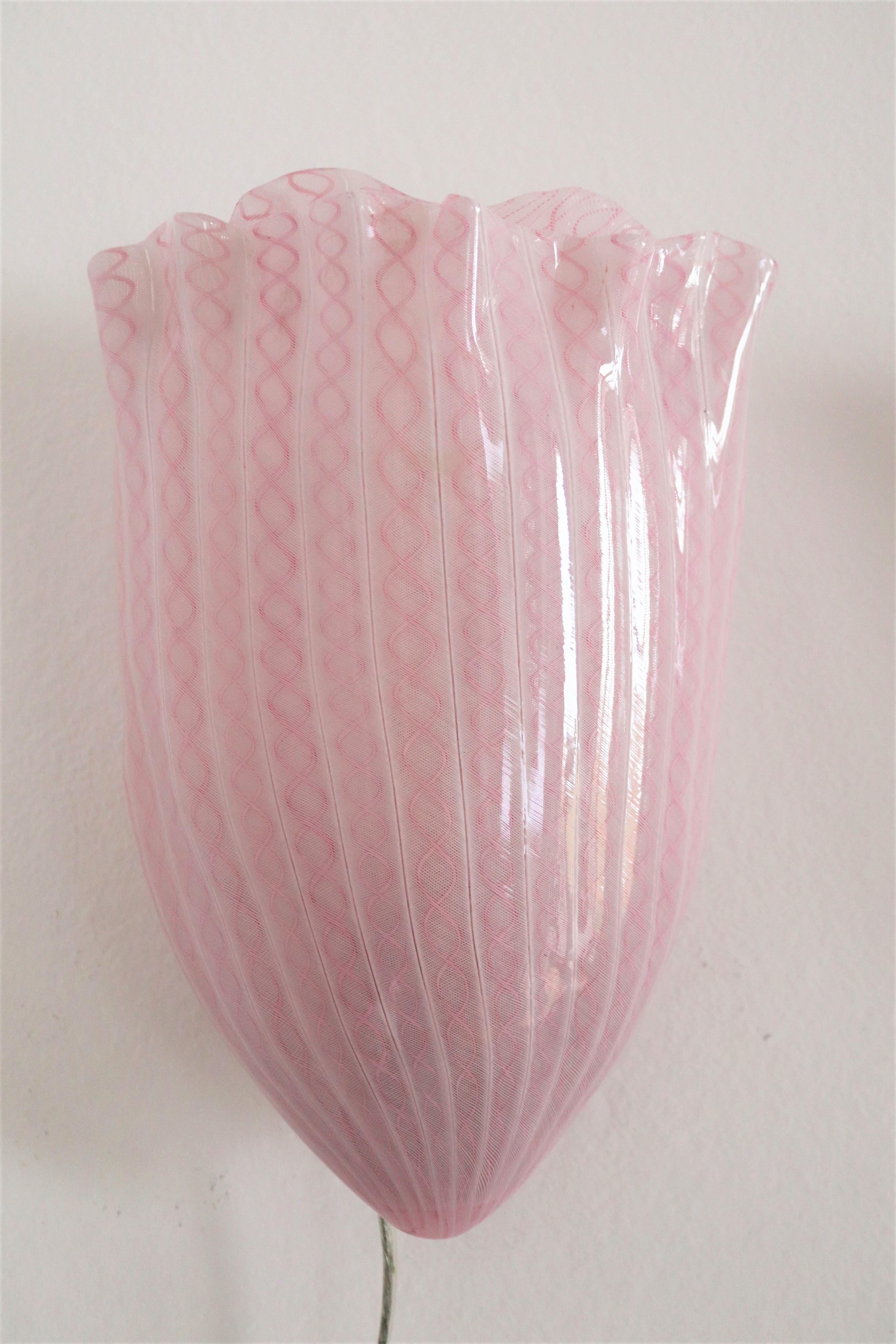 Mid-20th Century Fulvio Bianconi Venini Italian Midcentury Wall Sconces in Pink Murano Glass For Sale