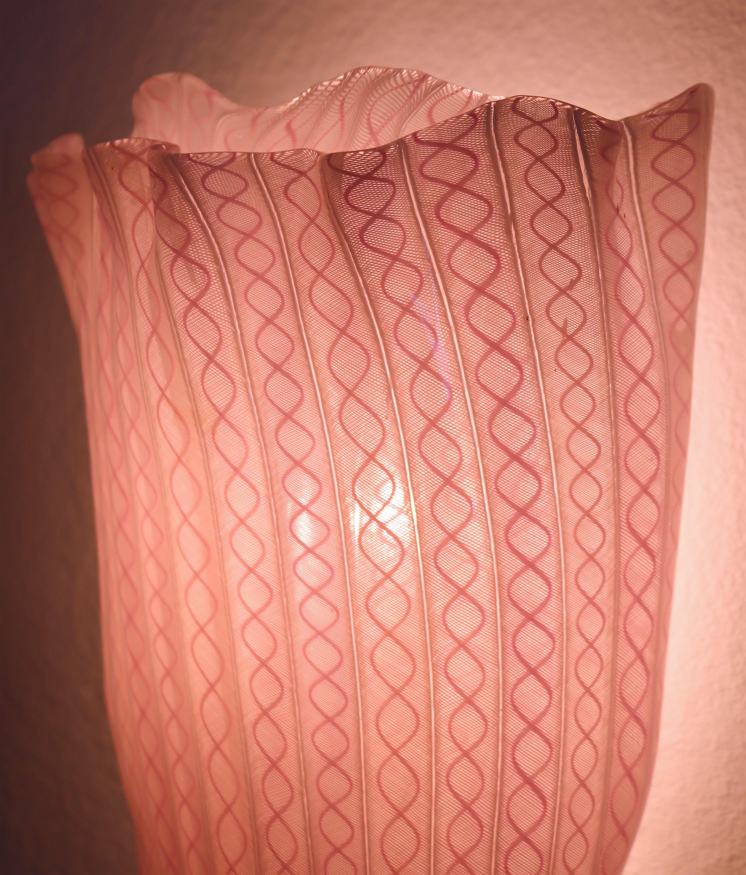 Fulvio Bianconi Venini Italian Midcentury Wall Sconces in Pink Murano Glass For Sale 1