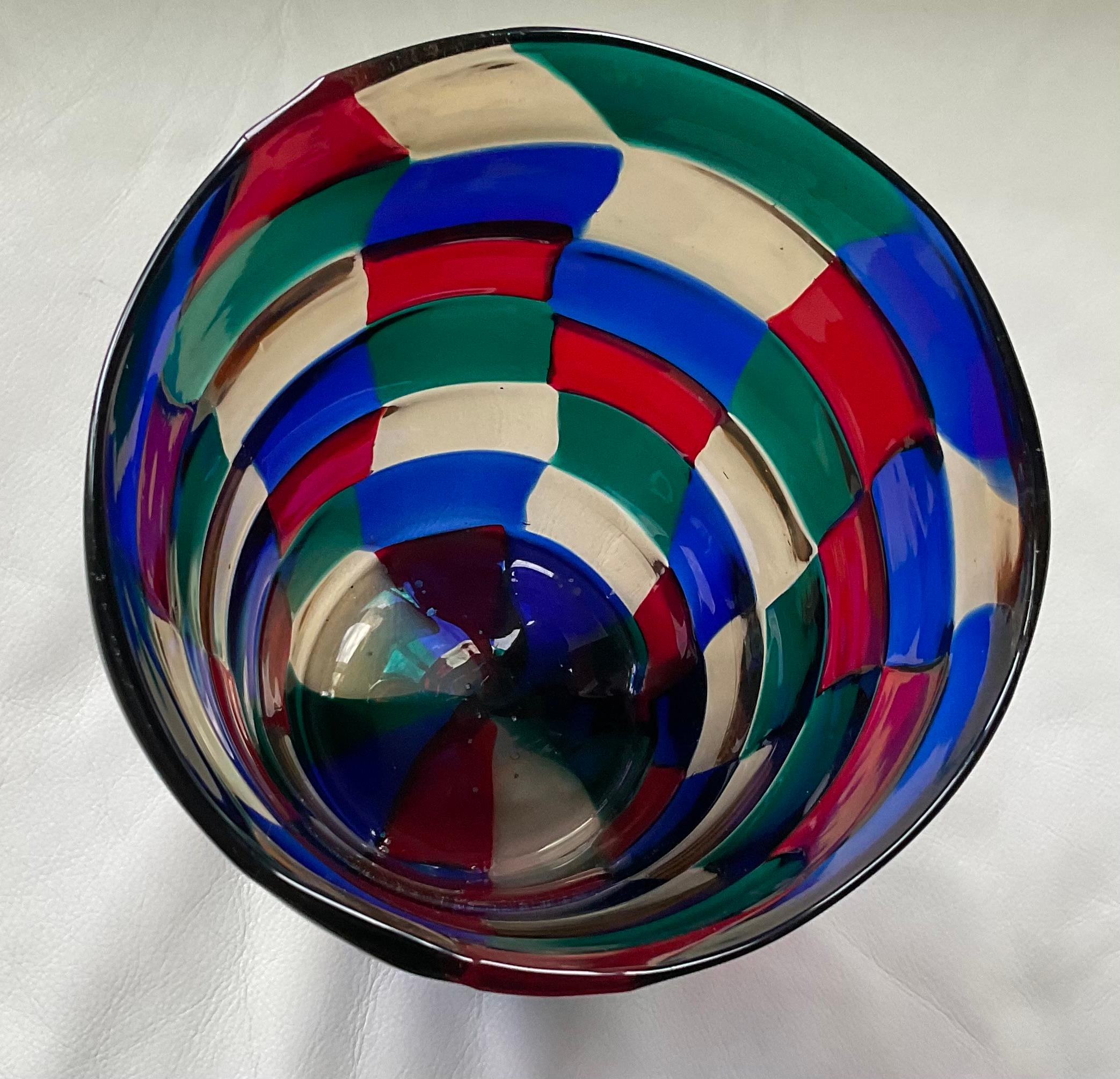 Mid-20th Century Fulvio Bianconi Venini Murano Patchwork Pezzato Vase Circa 1950’s Acid Signature For Sale
