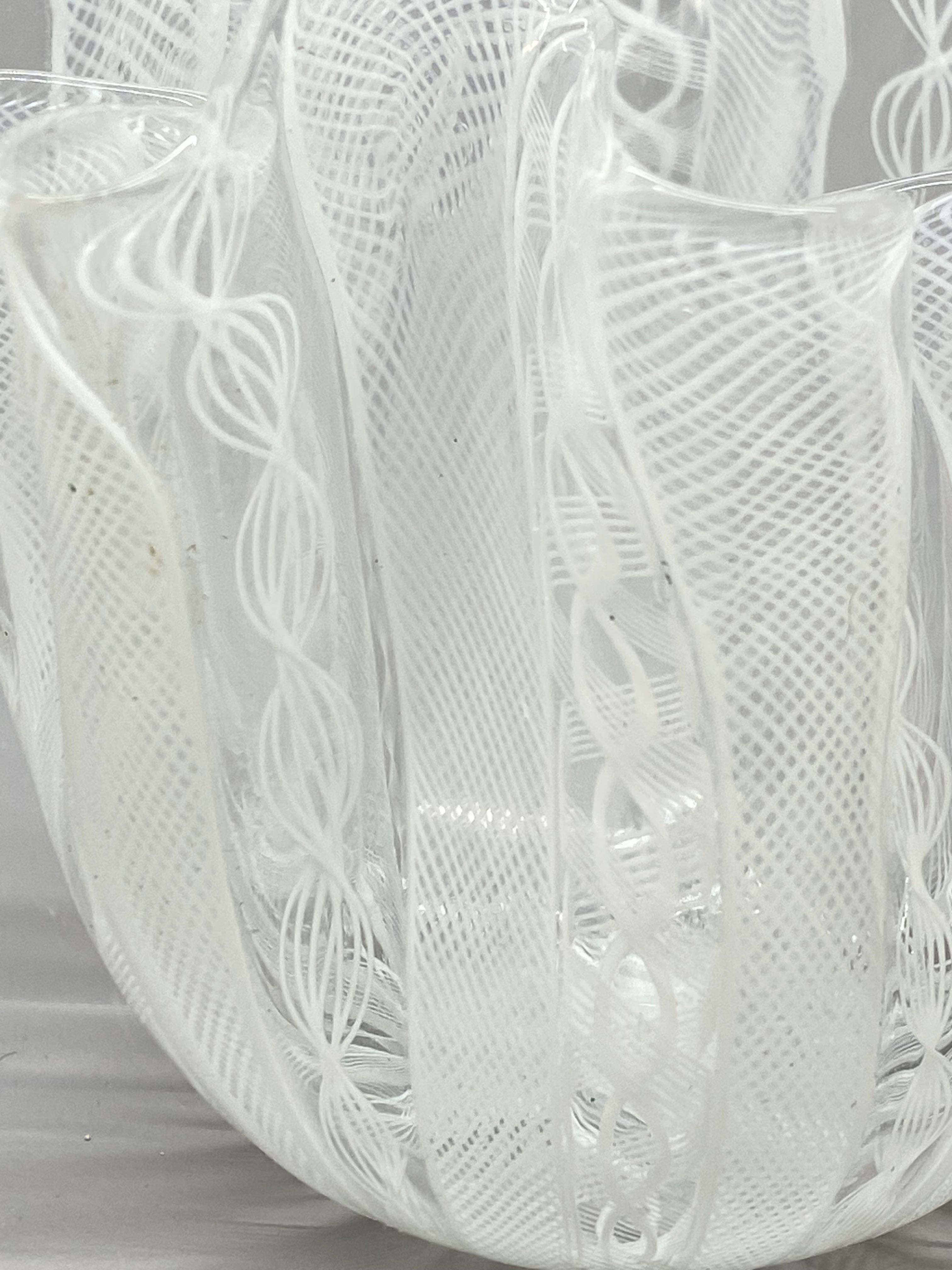 Verre d'art Vase Fulvio Bianconi Venini Zanfirico Latticino Fazzoletto en vente