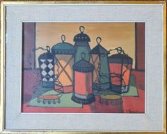 Mid Century Italian Still Life Tablescape, Oil on Canvas, The Lanterns.