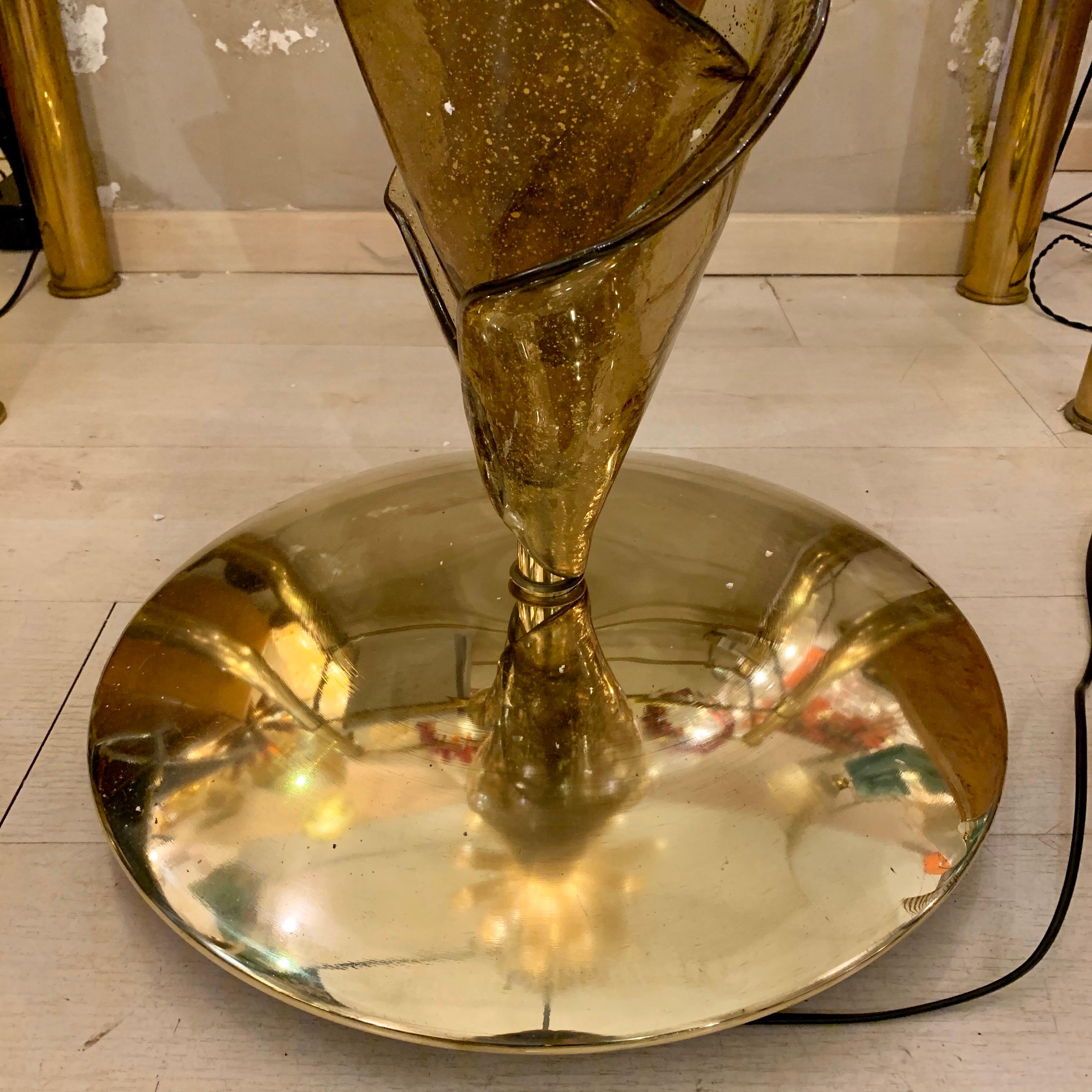 Fumè and Gold Murano Glass Palm Tree Floor Lamp, Brass Fittings, 1970s 6