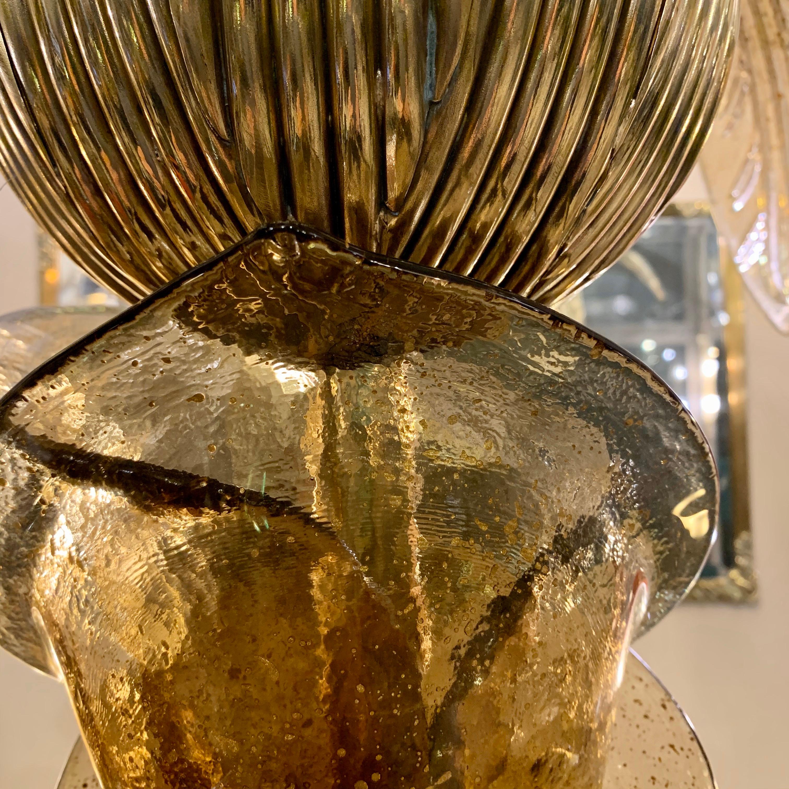Fumè and Gold Murano Glass Palm Tree Floor Lamp, Brass Fittings, 1970s 7