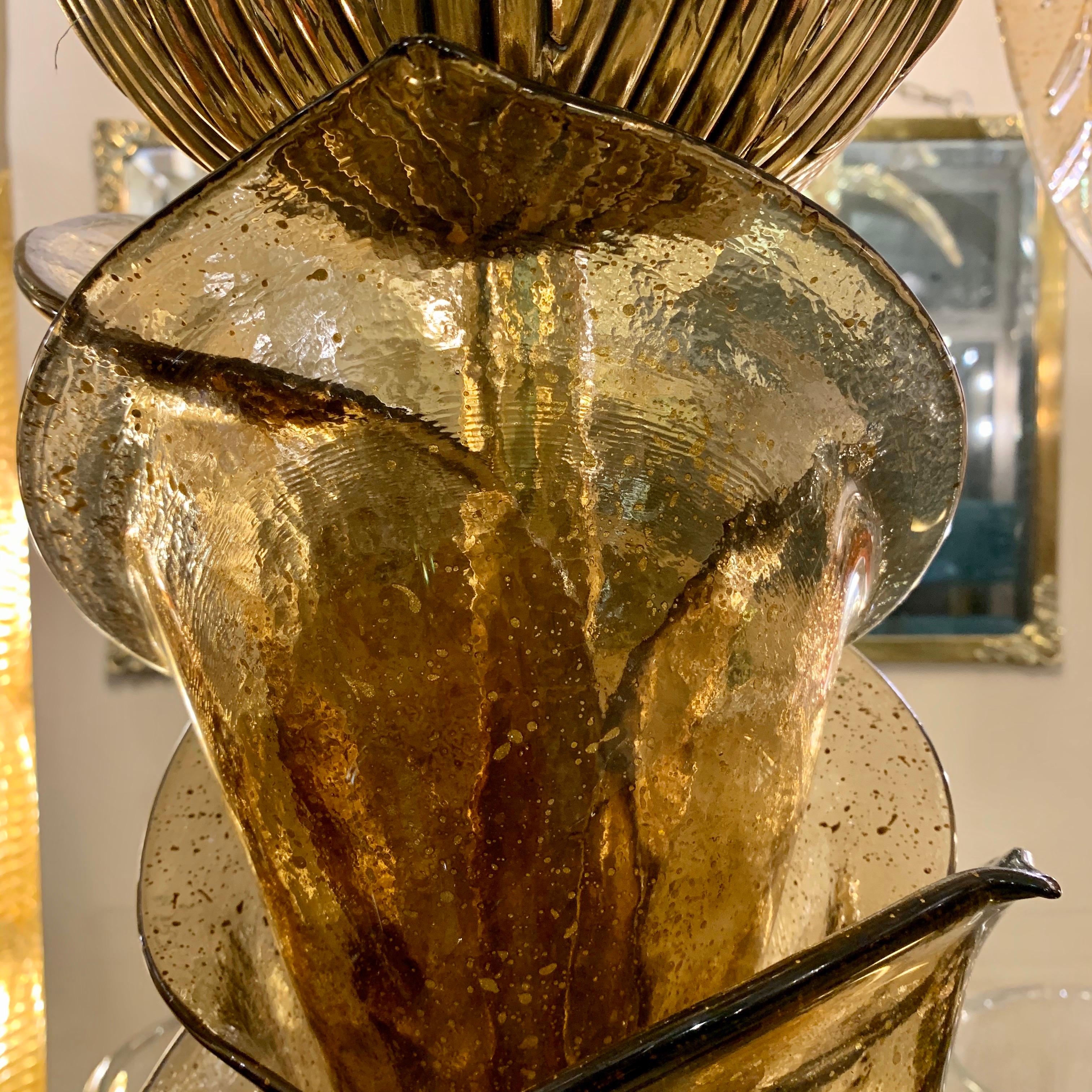 Fumè and Gold Murano Glass Palm Tree Floor Lamp, Brass Fittings, 1970s 10