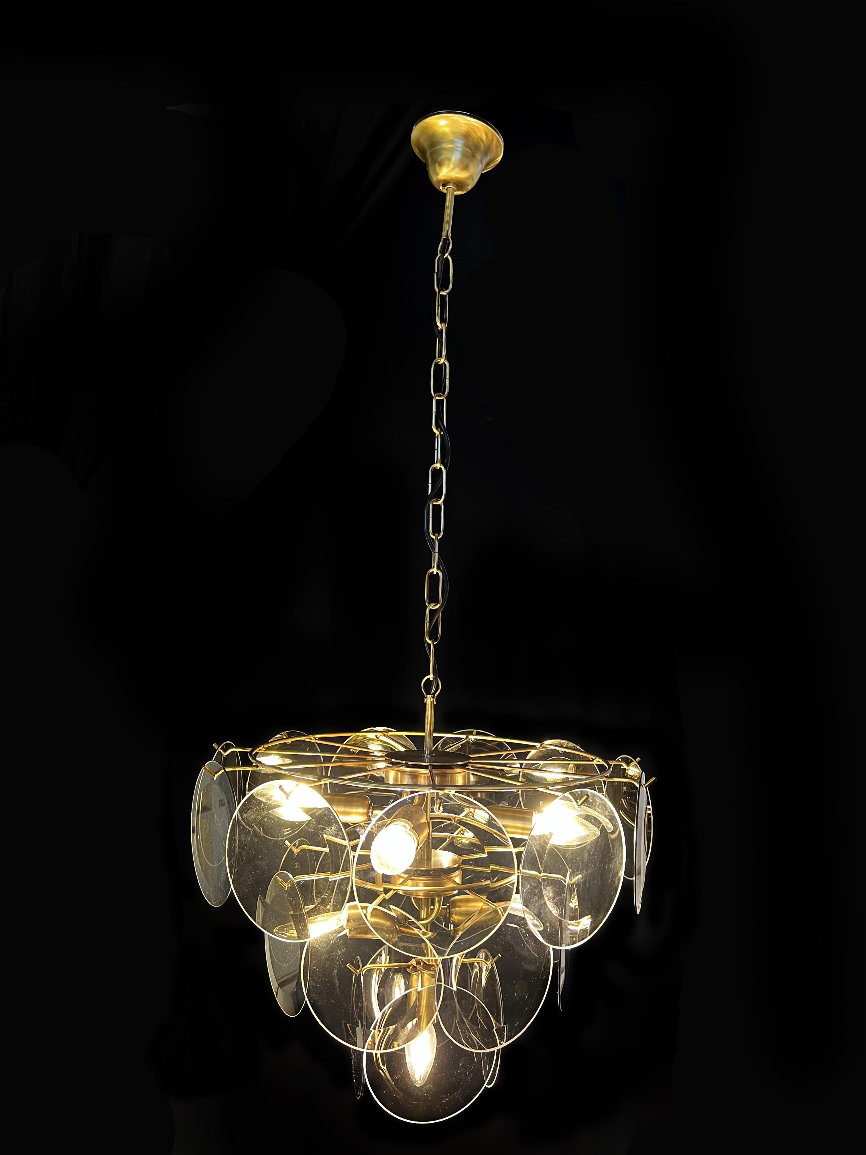 Fumé Murano  Disc Glass Chandelier by Vistosi For Sale 4