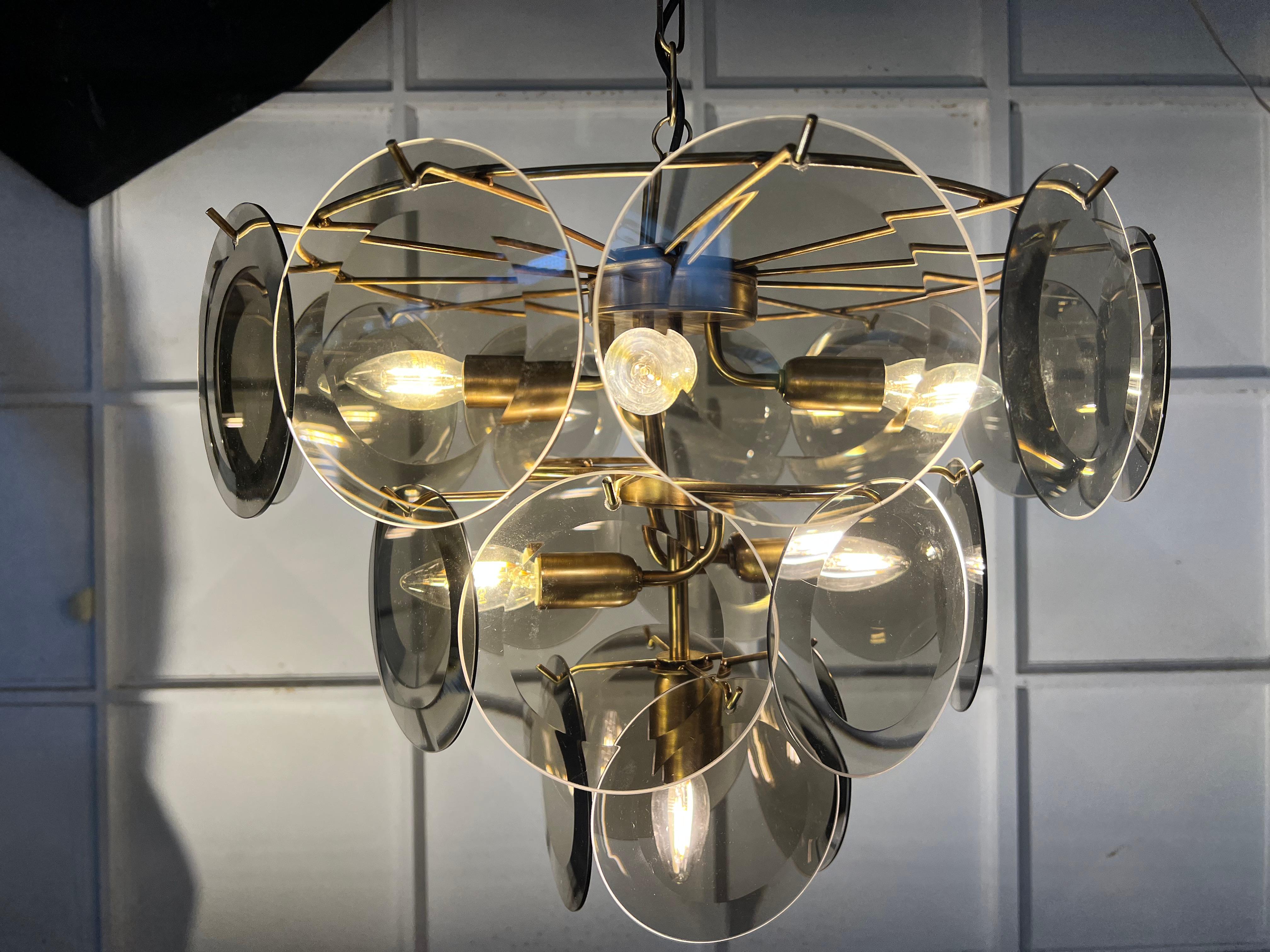 Fumé Murano  Disc Glass Chandelier by Vistosi For Sale 1