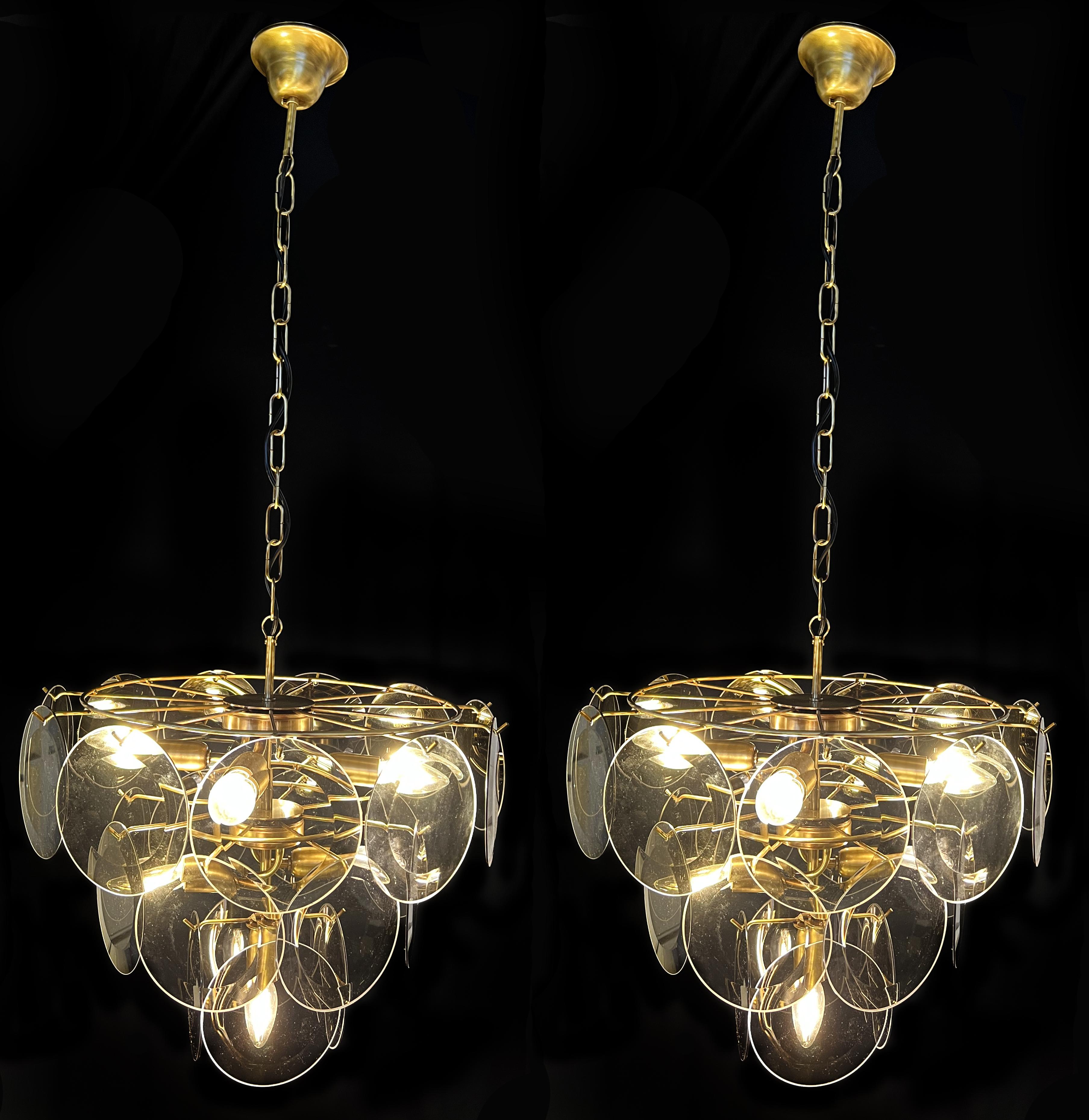 Fumé Murano  Disc Glass Chandelier by Vistosi For Sale 3