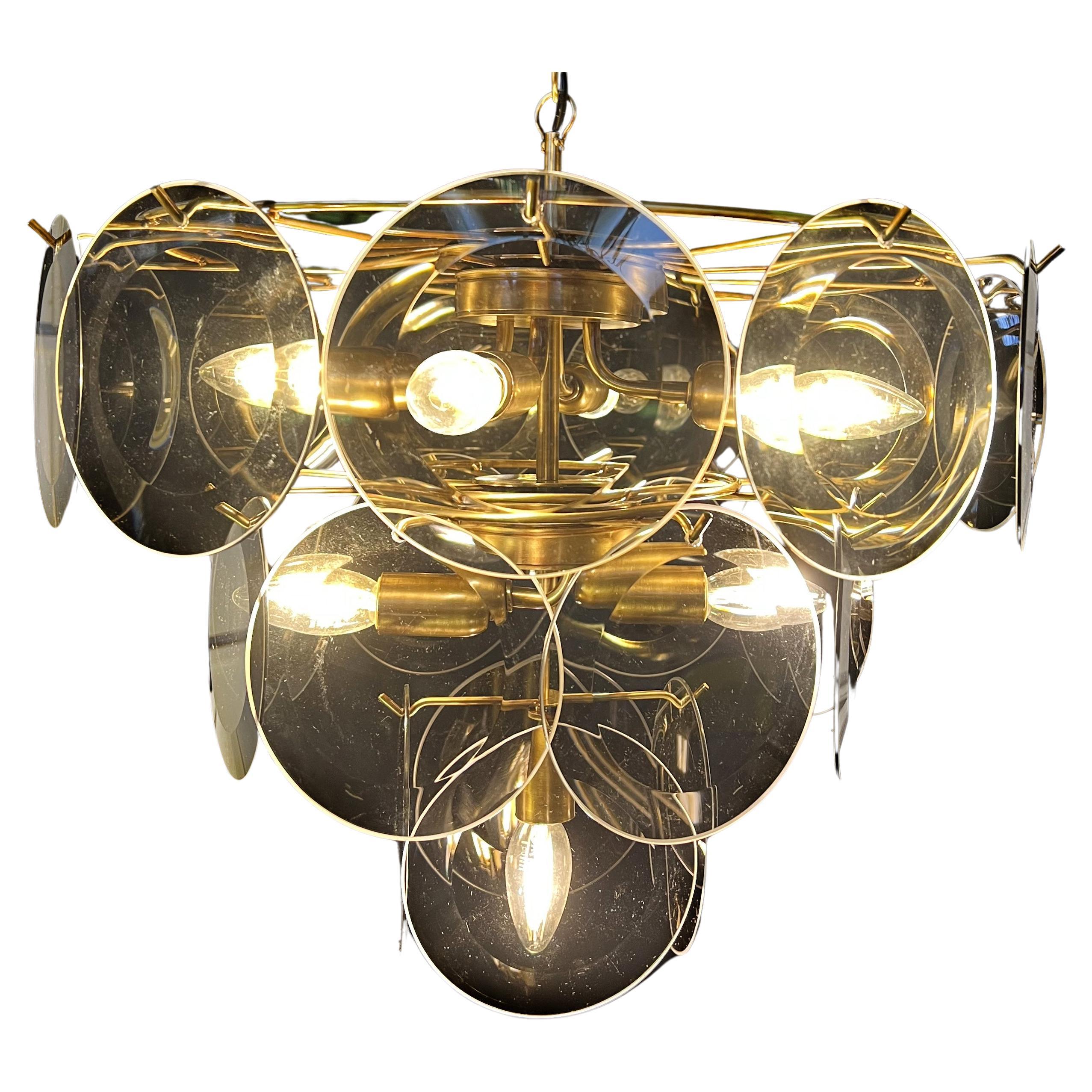 Fumé Murano  Disc Glass Chandelier by Vistosi For Sale