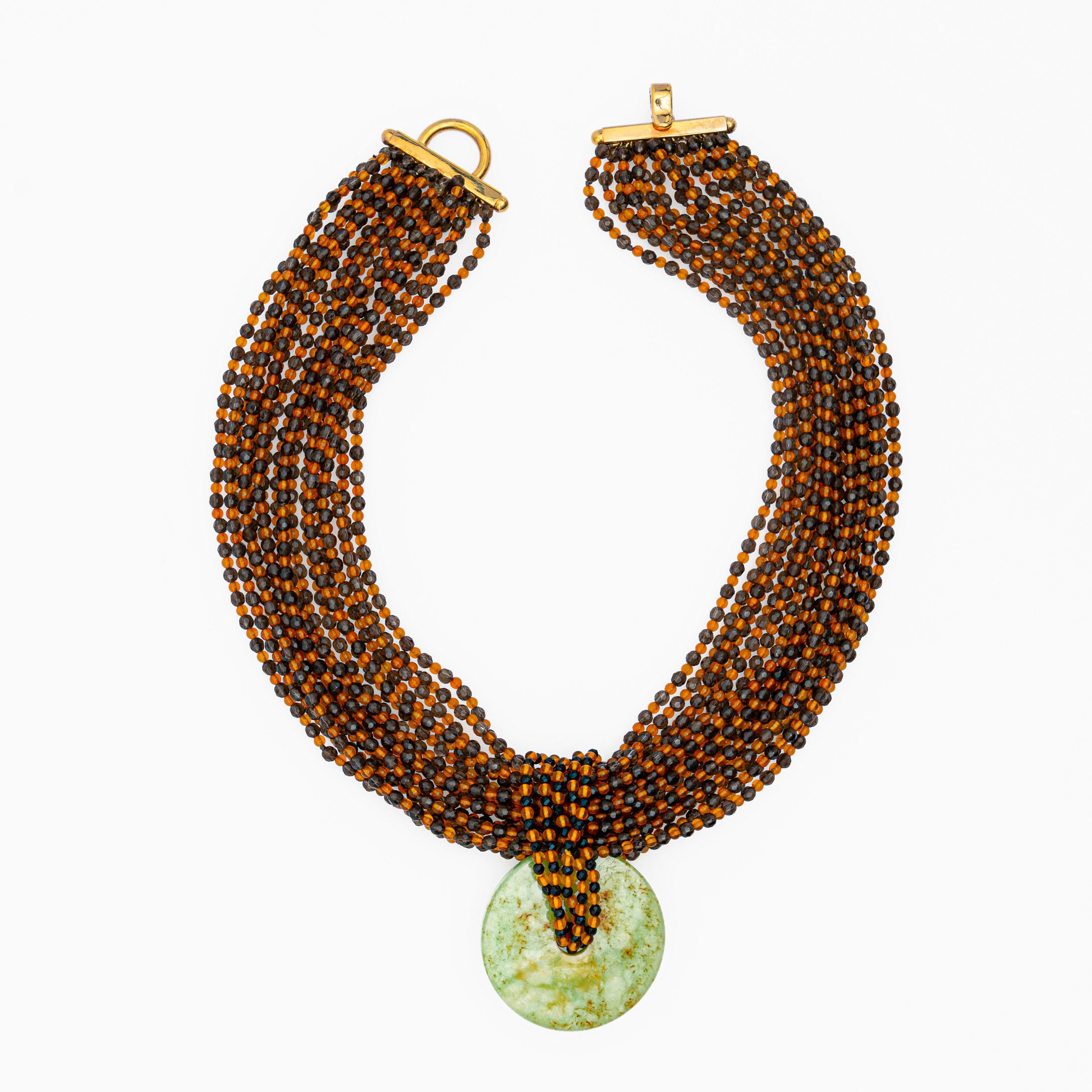 Ciondolo di quarzo ambra ciambella di giada 925 Argento dorato Collana a girocollo con perline in vendita 4