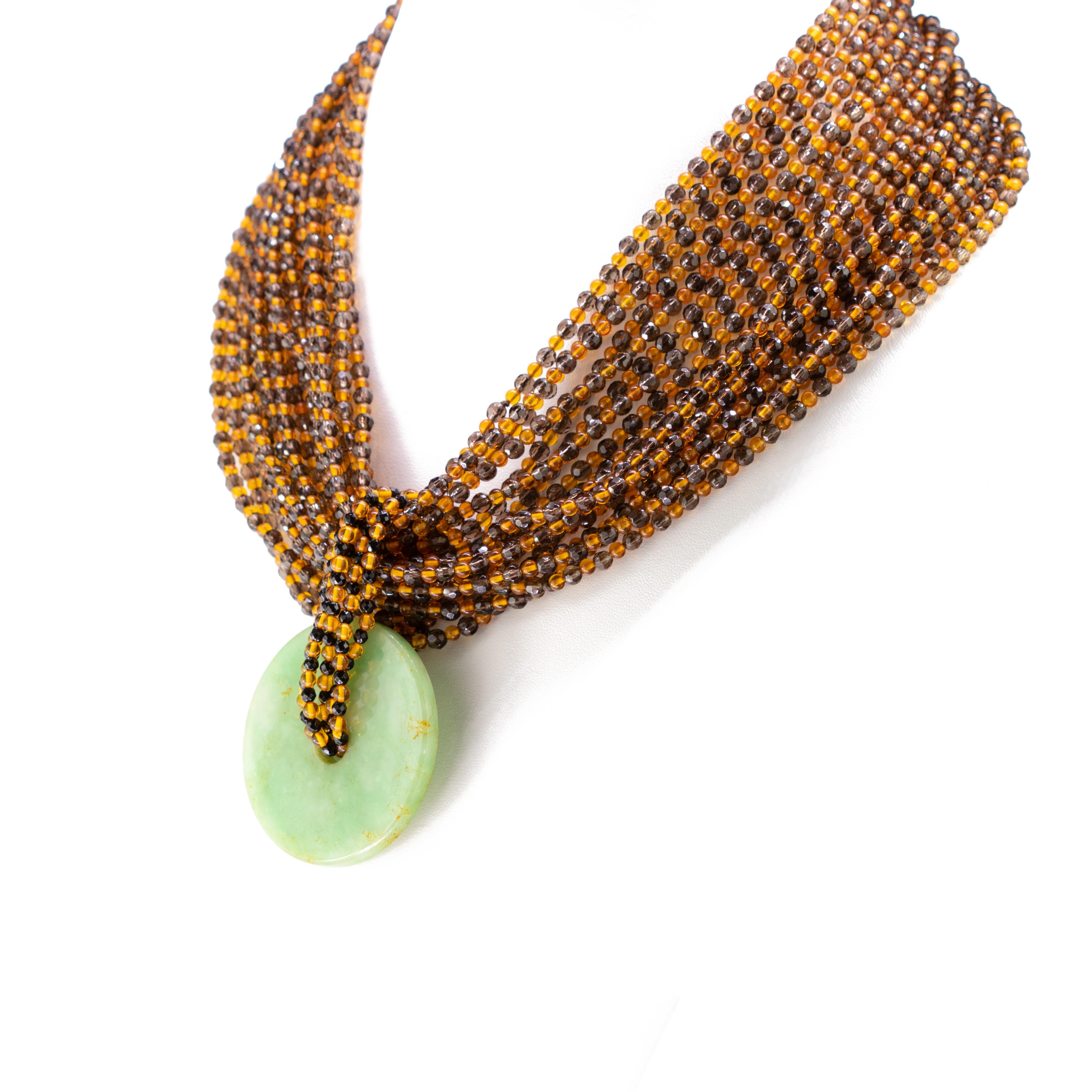 Ciondolo di quarzo ambra ciambella di giada 925 Argento dorato Collana a girocollo con perline In condizioni Nuovo in vendita a Milano, IT