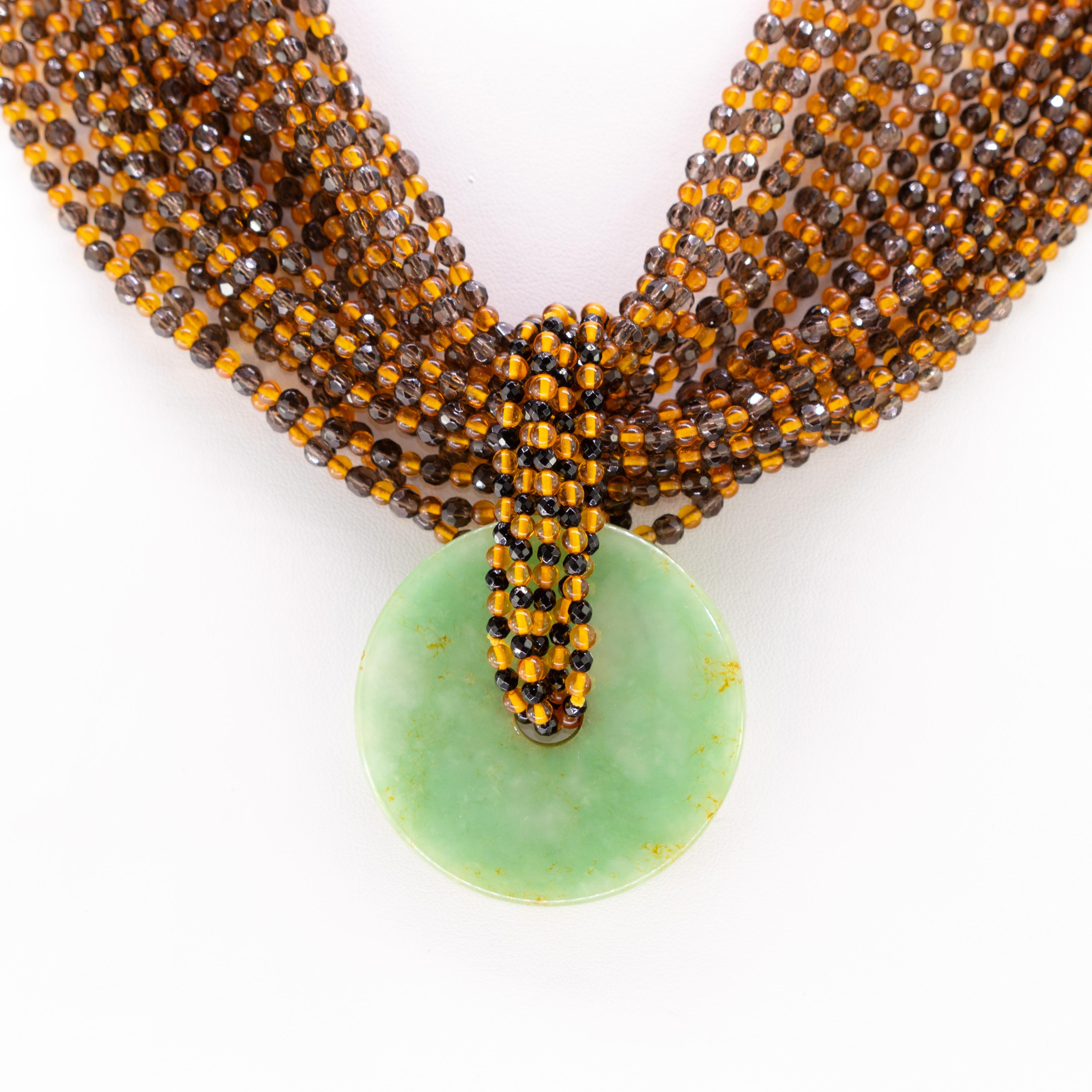 Donna Ciondolo di quarzo ambra ciambella di giada 925 Argento dorato Collana a girocollo con perline in vendita