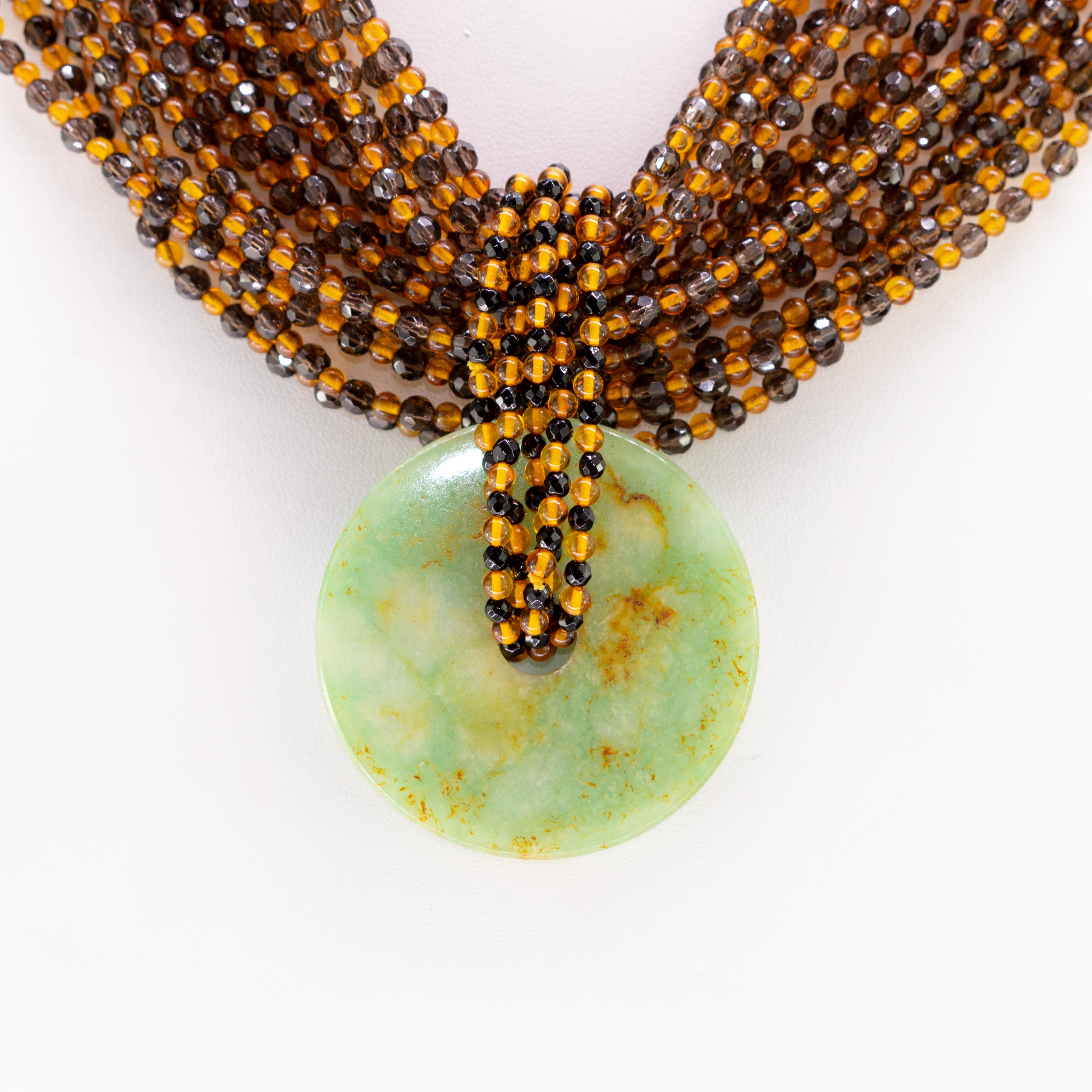 Ciondolo di quarzo ambra ciambella di giada 925 Argento dorato Collana a girocollo con perline in vendita 1